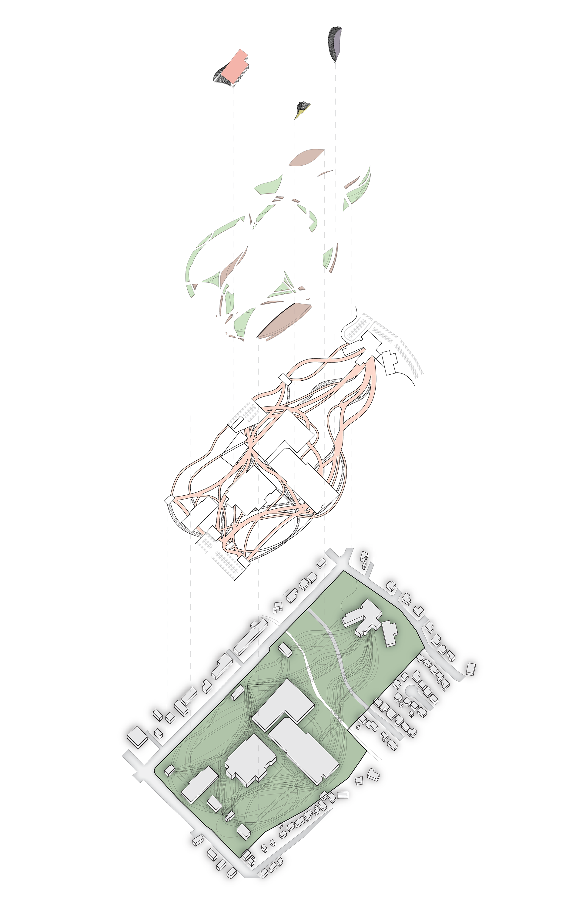 SITE EXPLODED AXONOMETRIC | BY GRAESEN