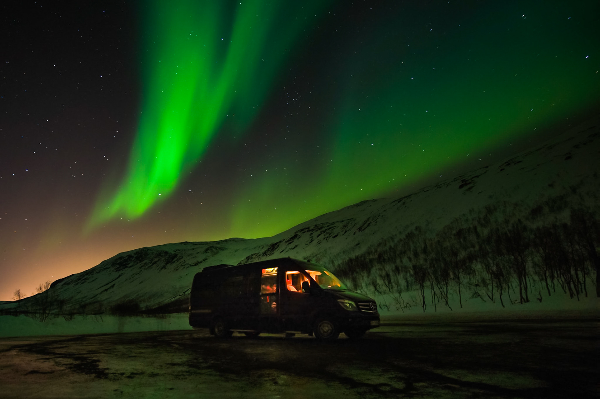 Our Van under the northern lights