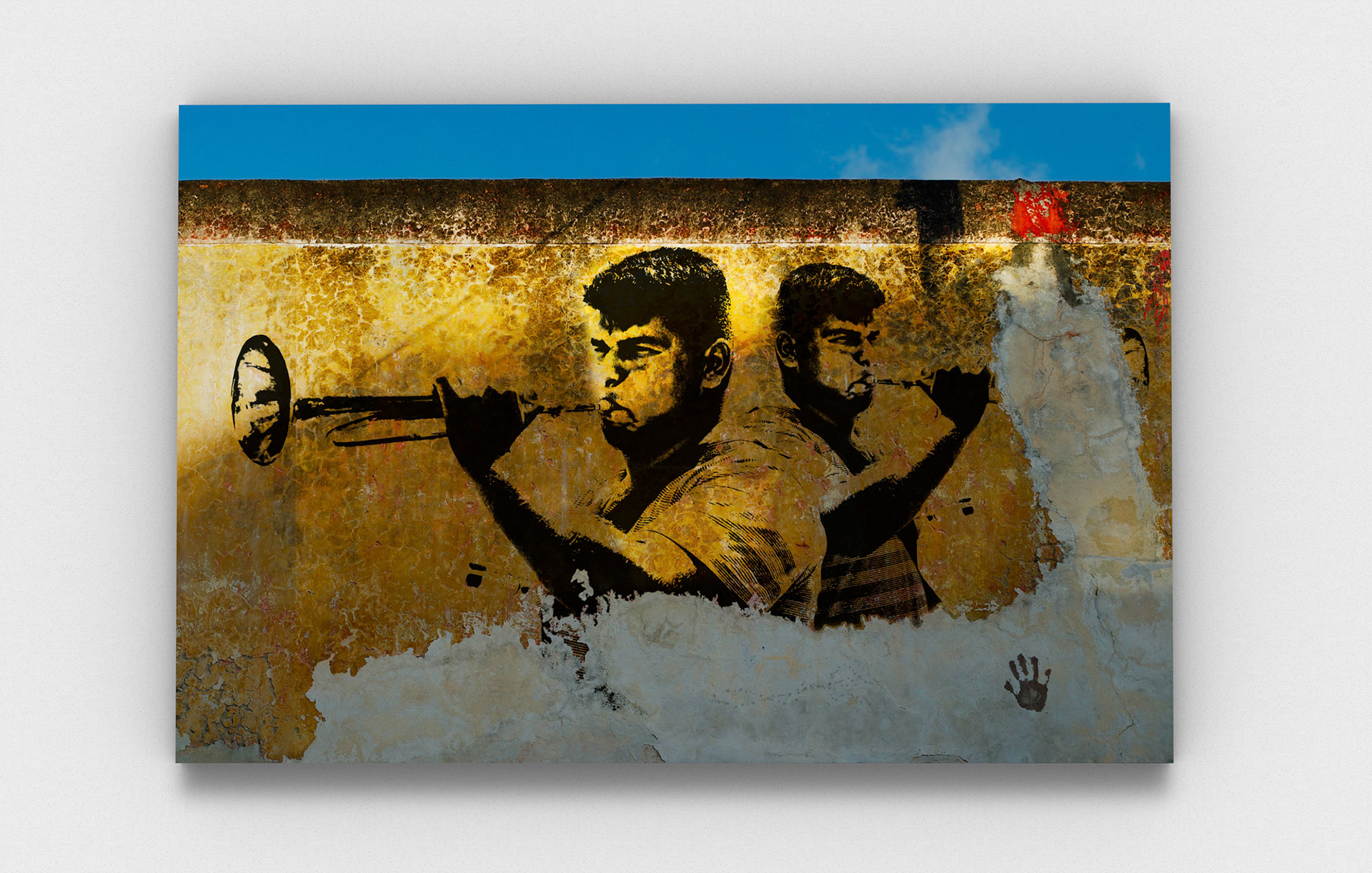 "Los trompetistas". Open Edition, canvas print.