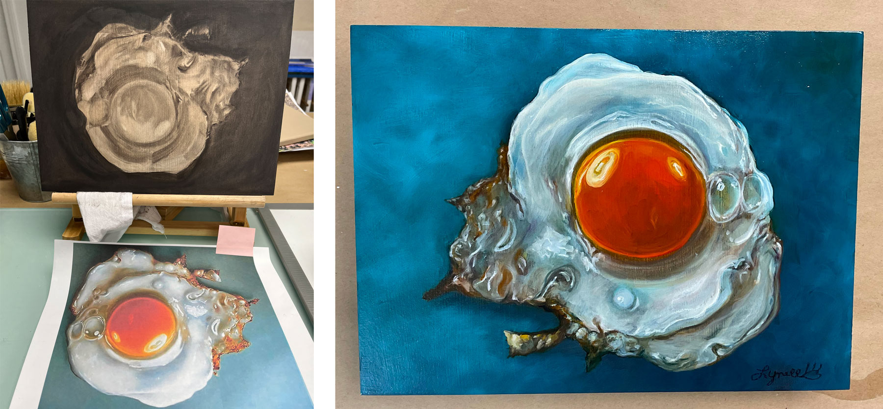 Source from Milan Art Institute - study of Egg Realism in oils/subtraction method on board