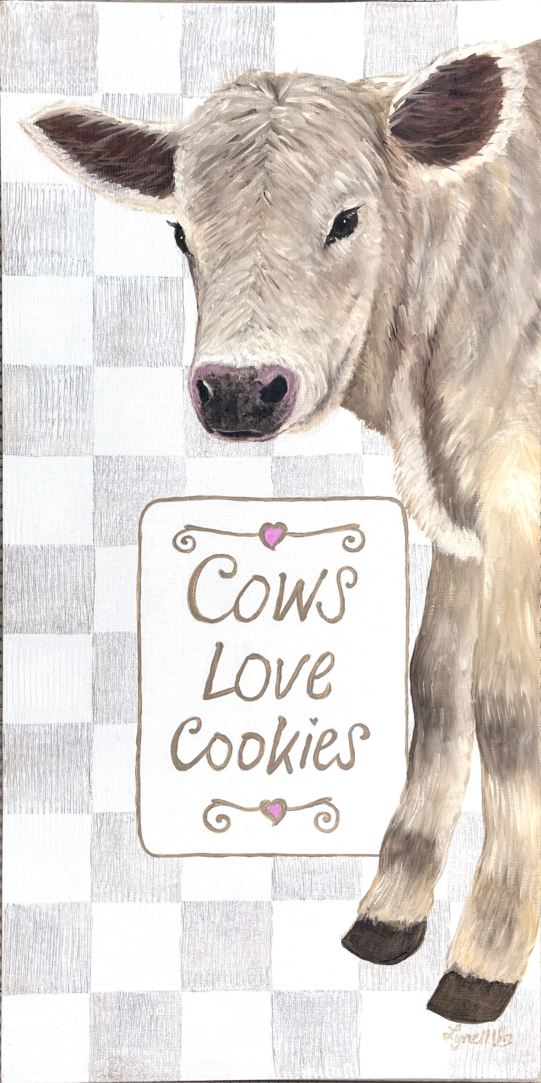 Cows Love Cookies with wooden frame 12 x 24