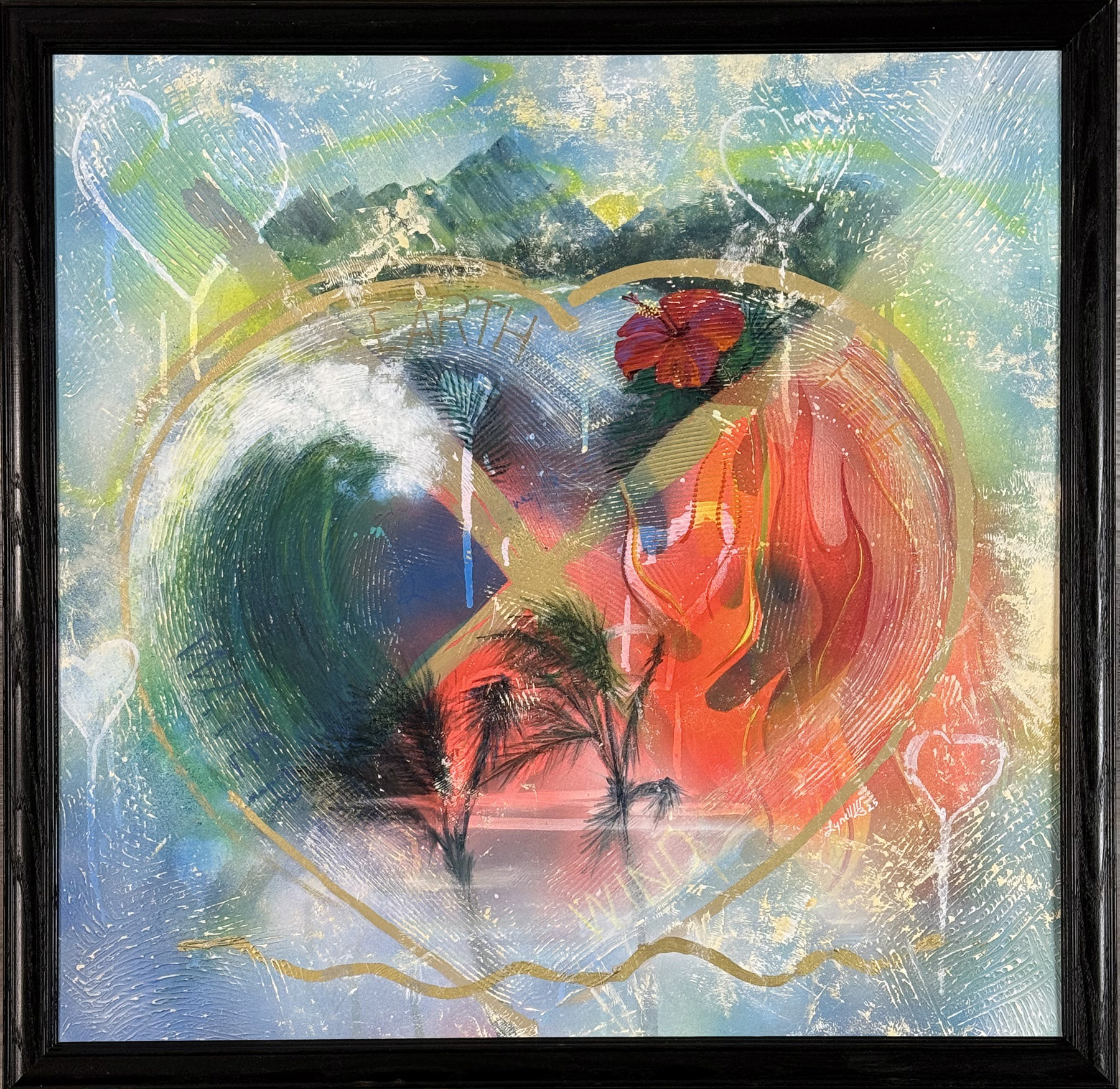 24x24 Elemental Heart - Mixed Media on Board/wood frame $360