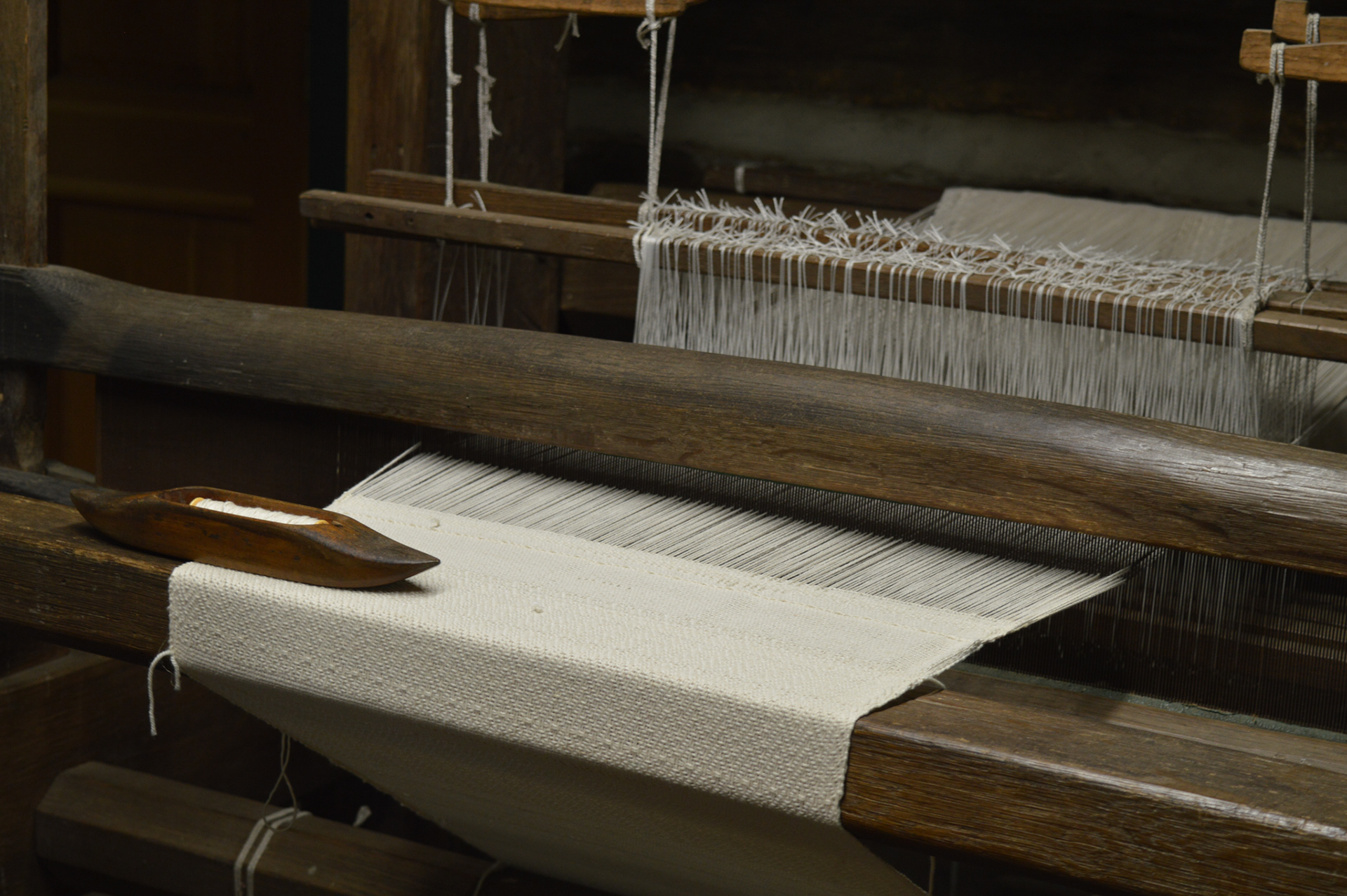 A colonial-era loom is displayed in the Hickory Ridge History Museum