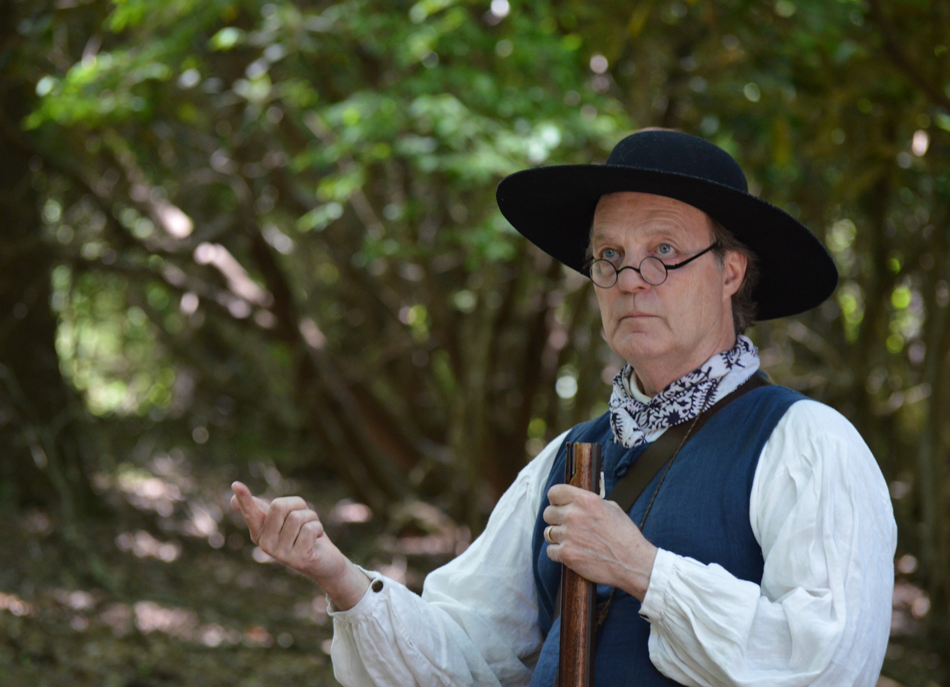 Robert Crum, the sixth-great-grandchild of Daniel Boone, speaks to Daniel Boone Day visitors