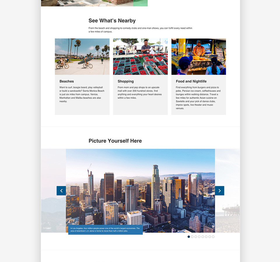 Los Angeles and Westwood page details showing card and slideshow components.