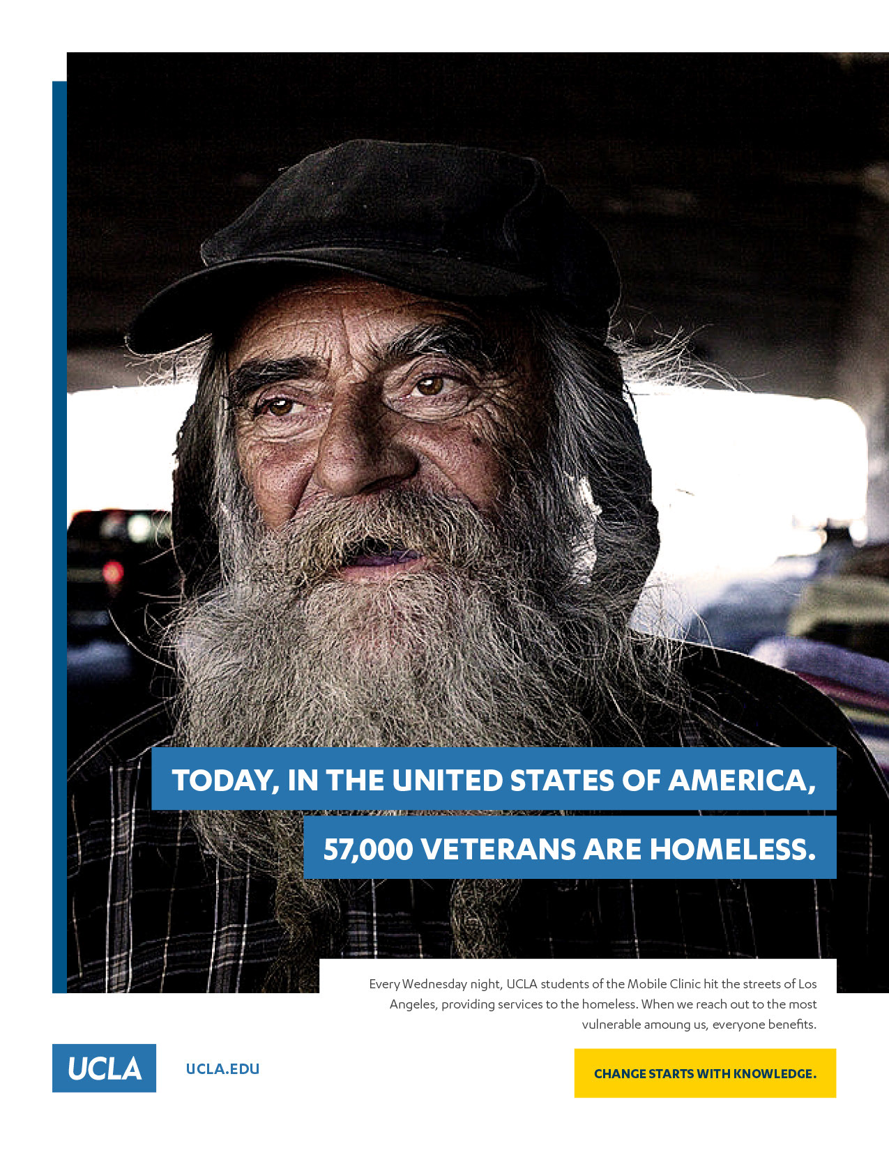 Print ad featuring UCLA's outreach to the homeless.