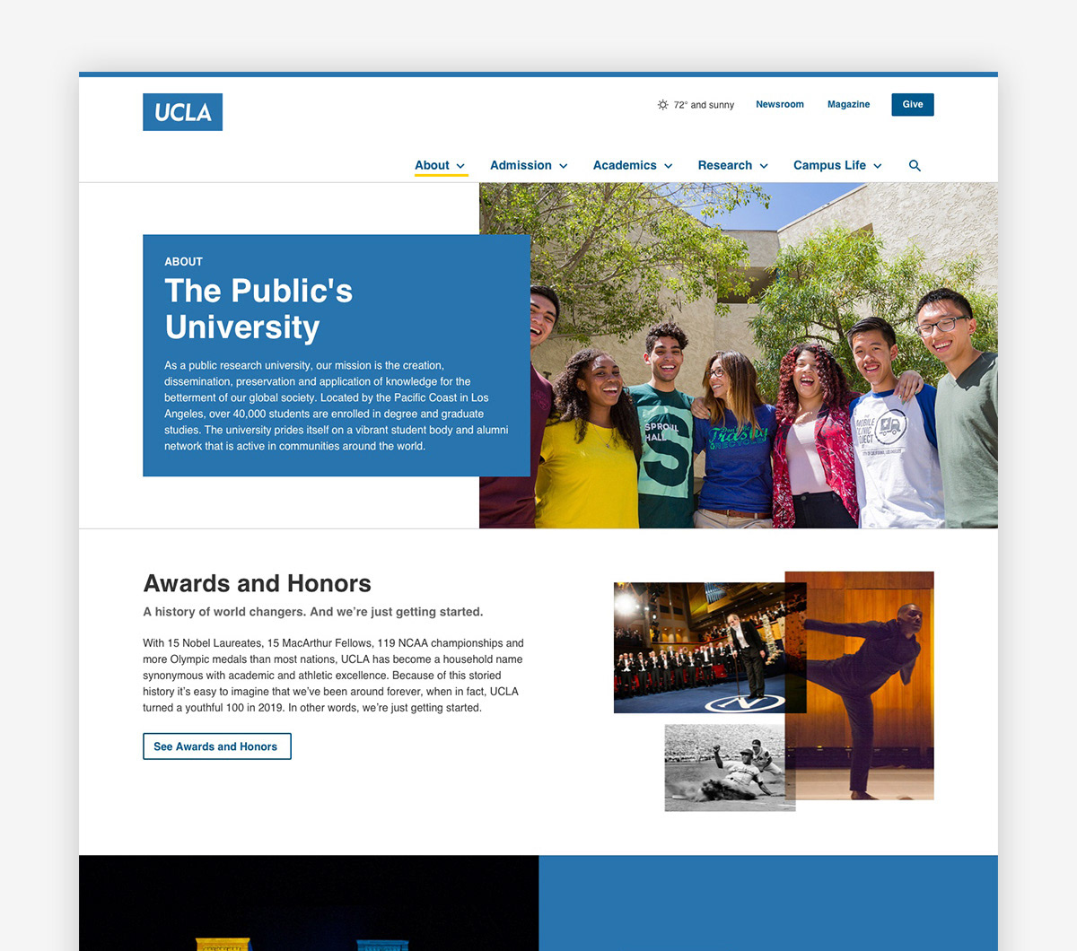Section landing pages introduced key parts of the UCLA experience.
