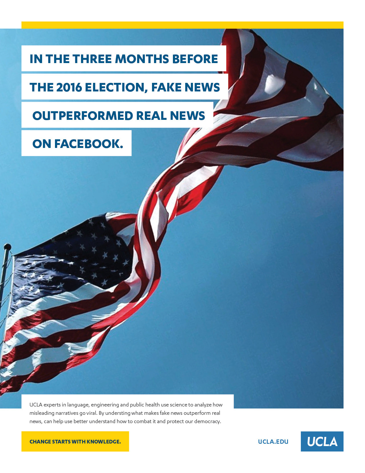 Print ad featuring UCLA's research in news and social media.