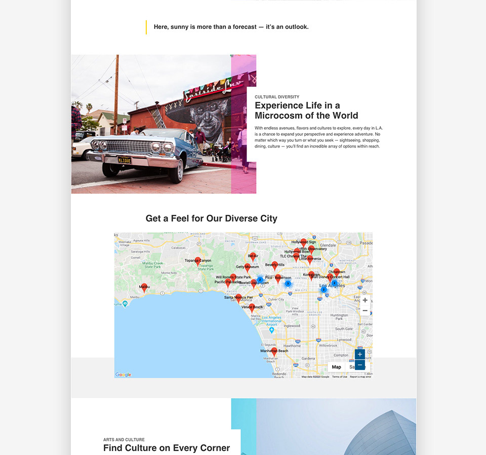 Los Angeles and Westwood page details showing factoid, content blade, and map blade components.