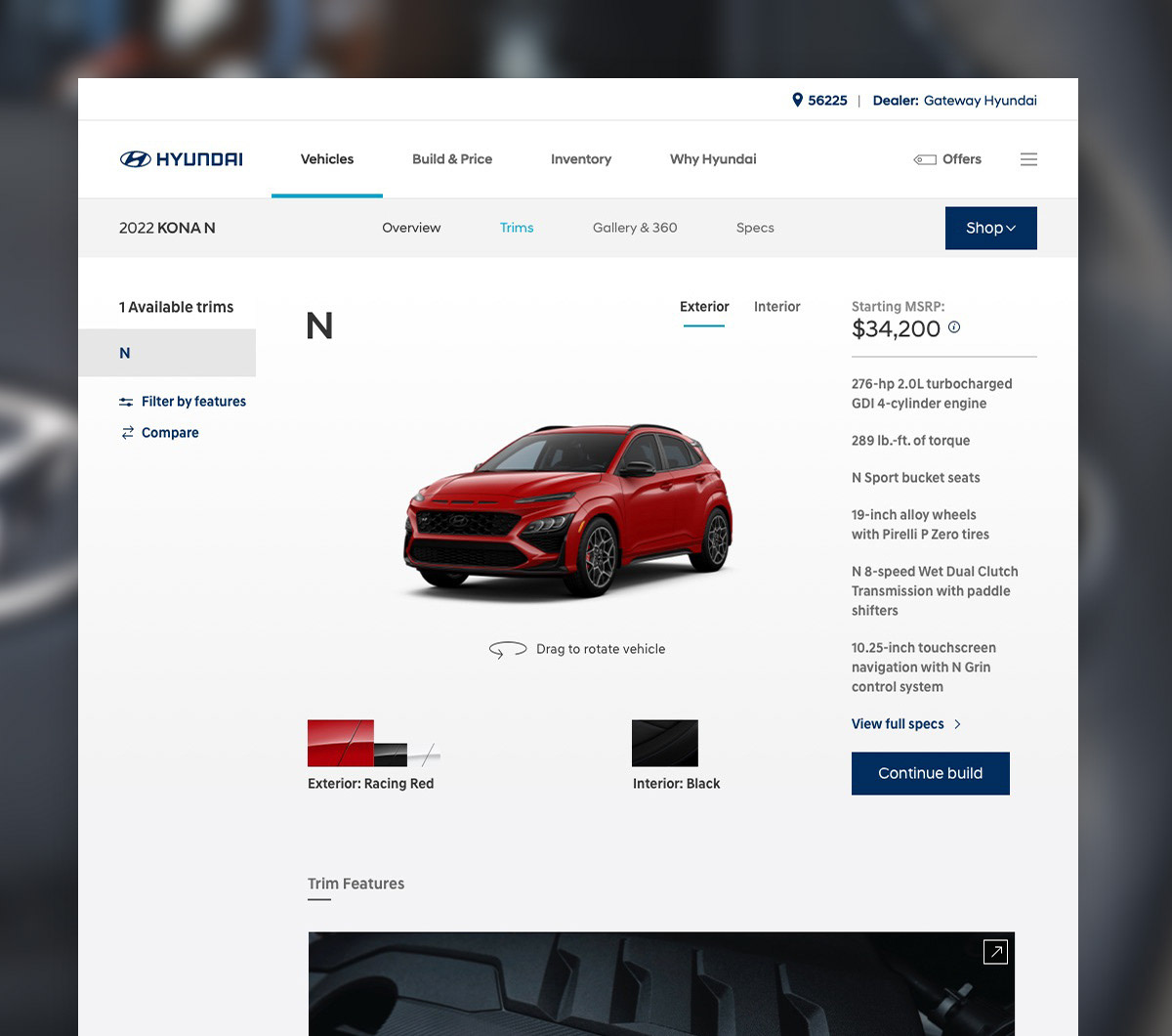 The Trim Detail Page (TDP) calls out the unique features of the N model.