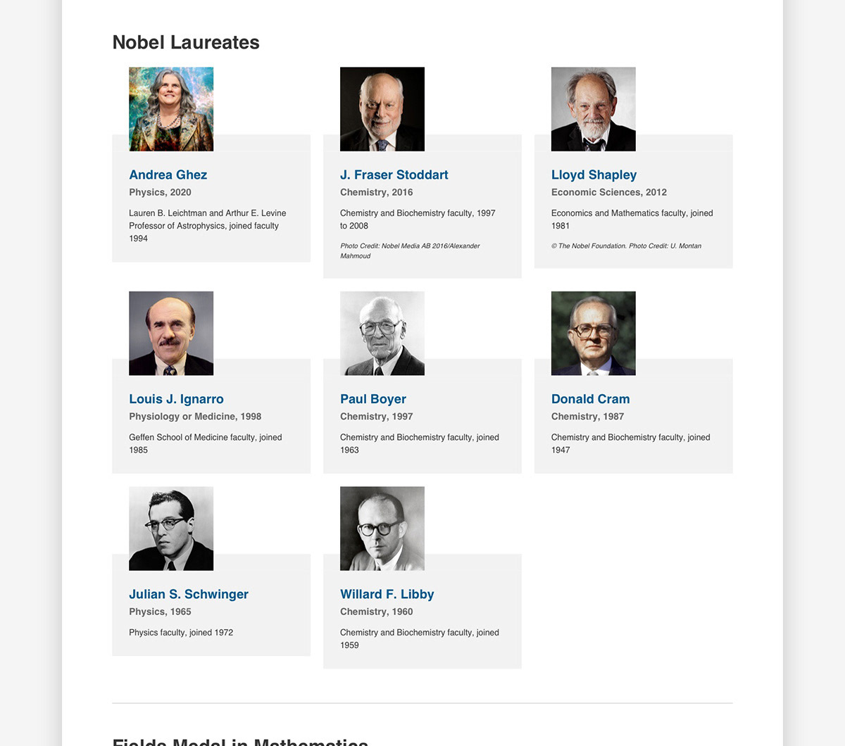Honored faculty were given their own mention throughout the site.