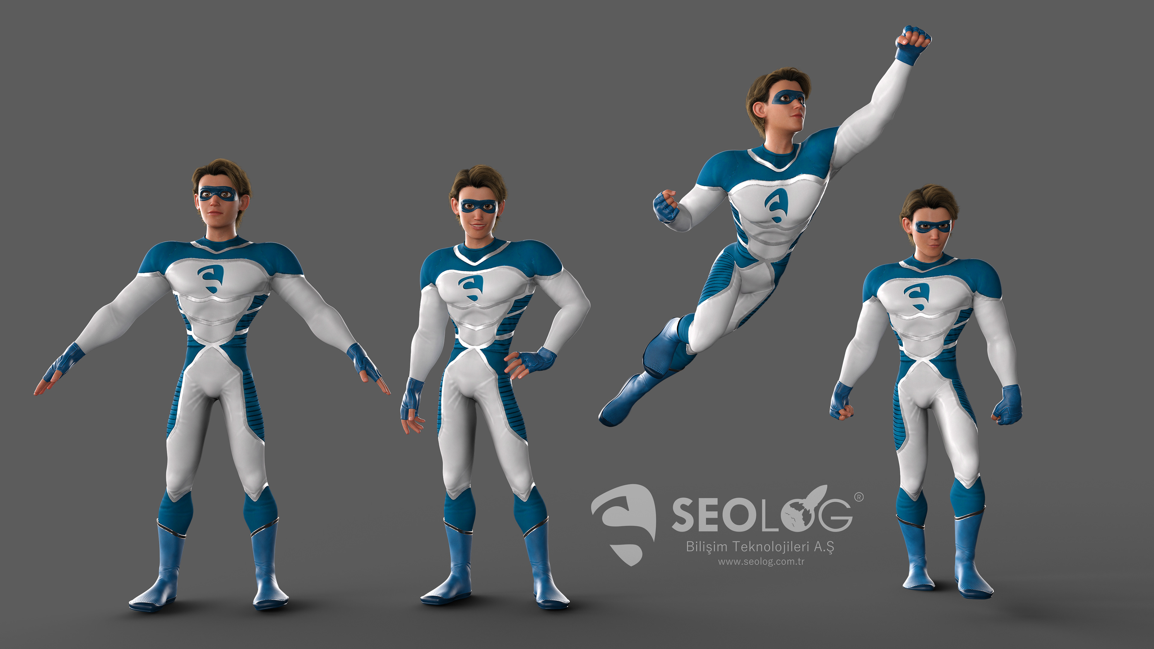 Seolog's corporate mascot was meticulously designed from scratch. It takes on both superhero and ordinary human forms.