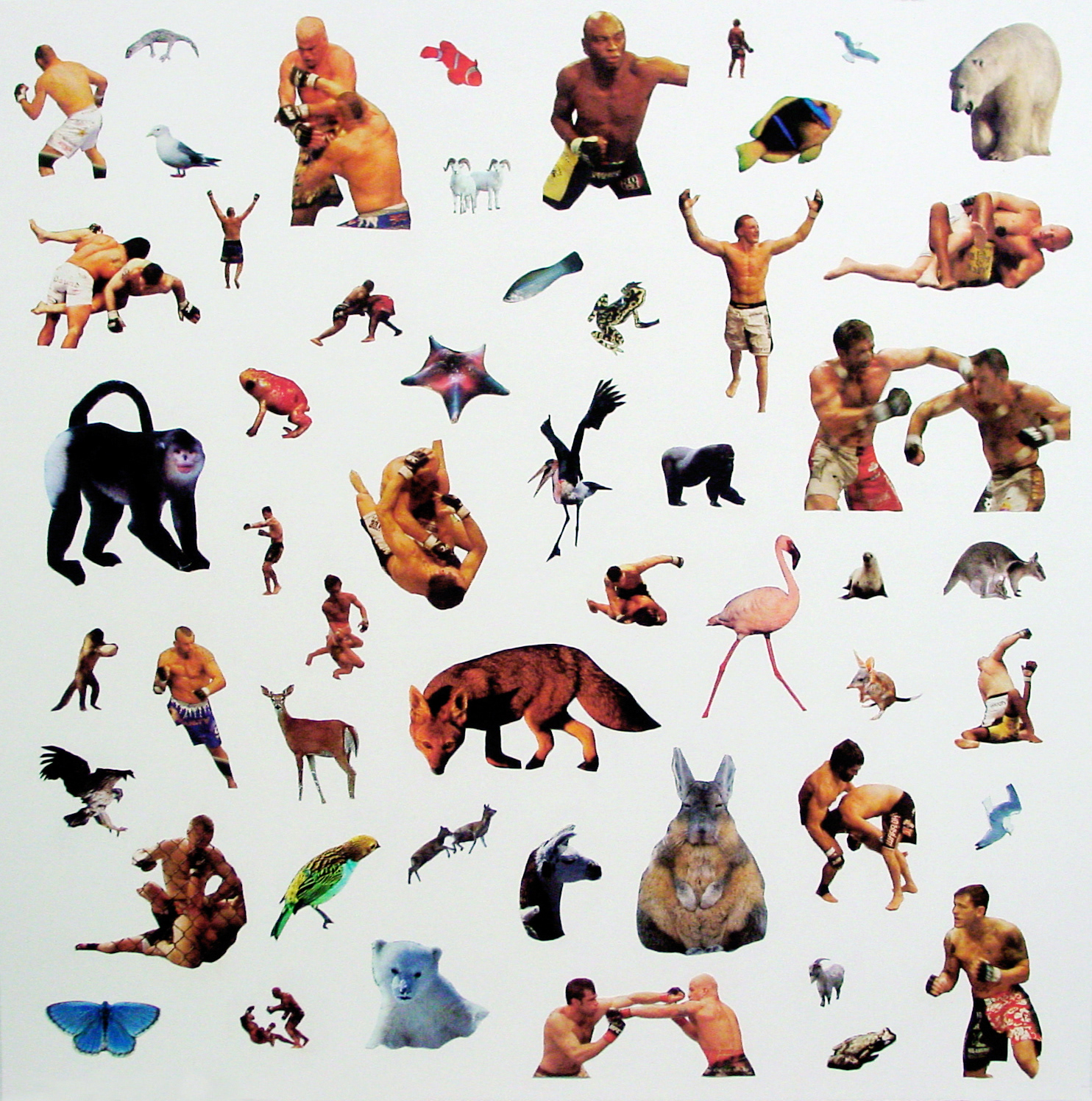 Animals & Ultimate Fighters. 2007 Momenta Art Benefit, held at White Columns, NYC. collage on poster board. any information on the whereabouts of this piece would be highly appreciated.