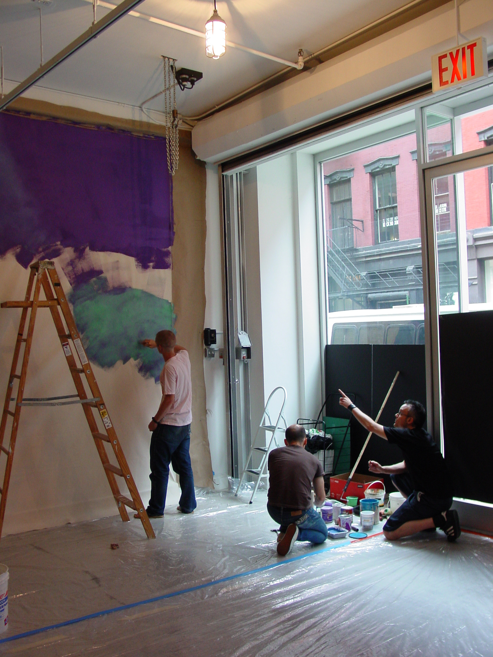 momo, damian m, infinity, and kelly burns - collaborative painting at blinde design, 2005