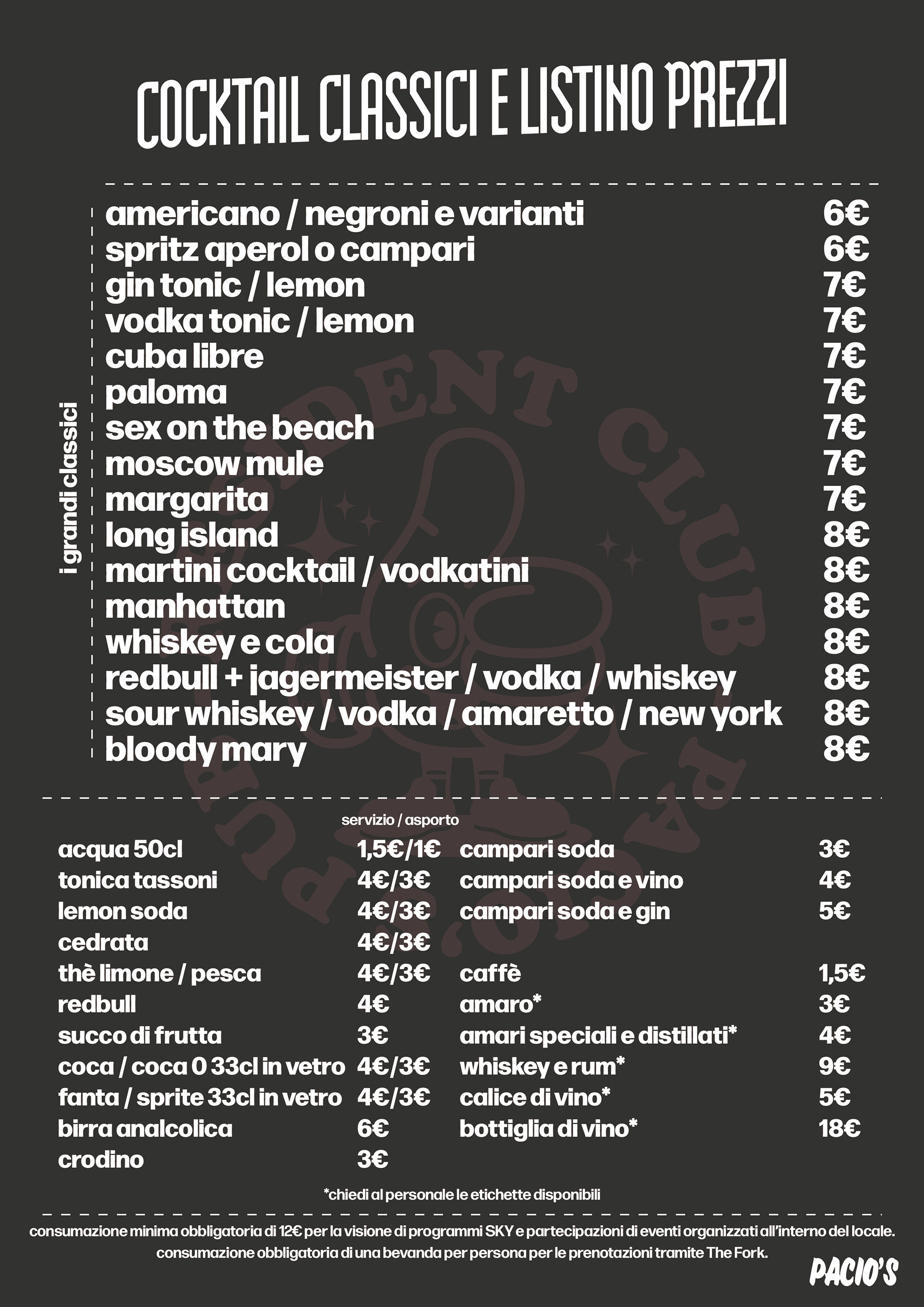 Cocktail classici e Listino Prezzi