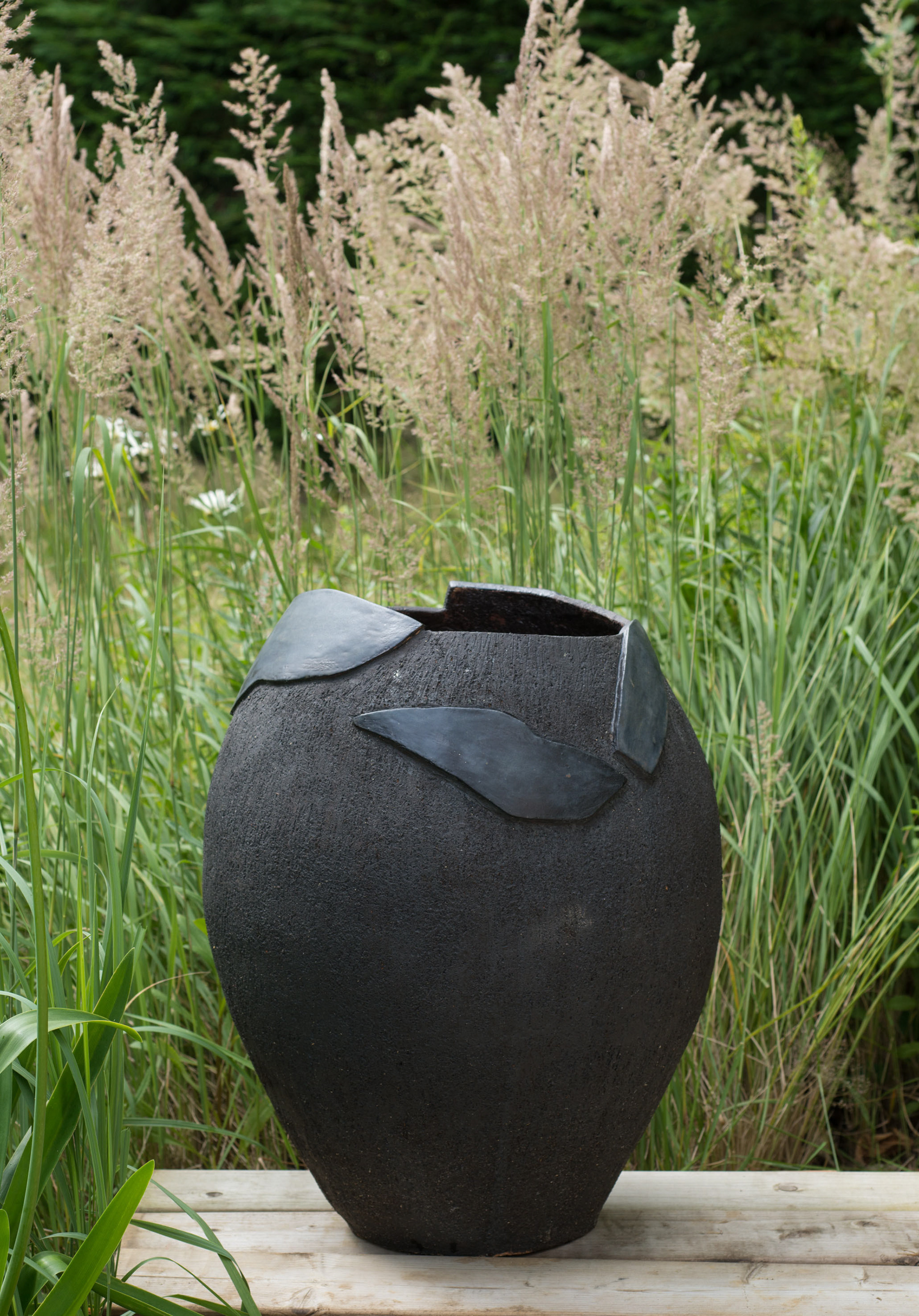 Grand pot h. 60cm, terre grés, émail et oxyde, cuisson HT