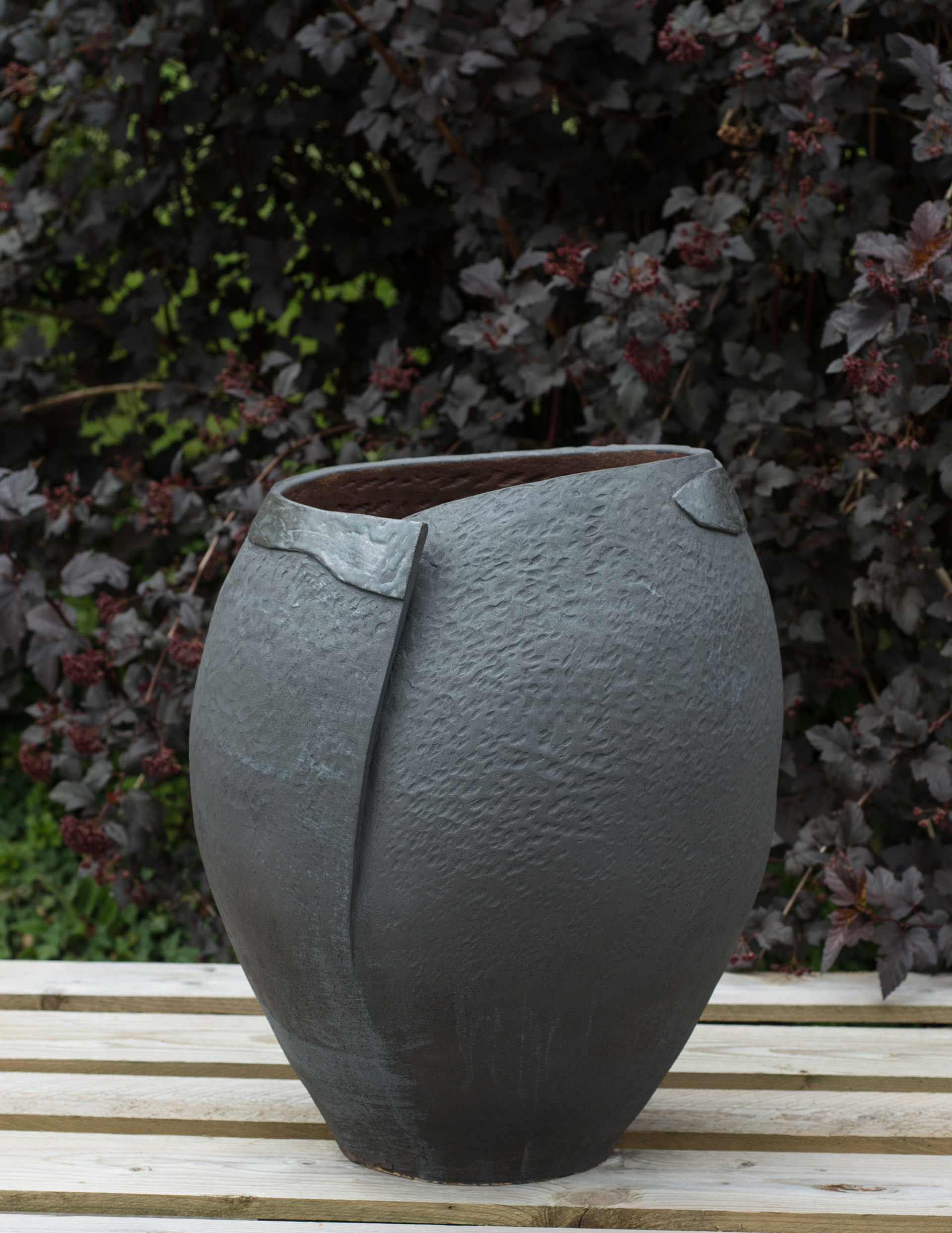 Grand pot h. 60cm, terre grés, émail et oxyde, cuisson HT