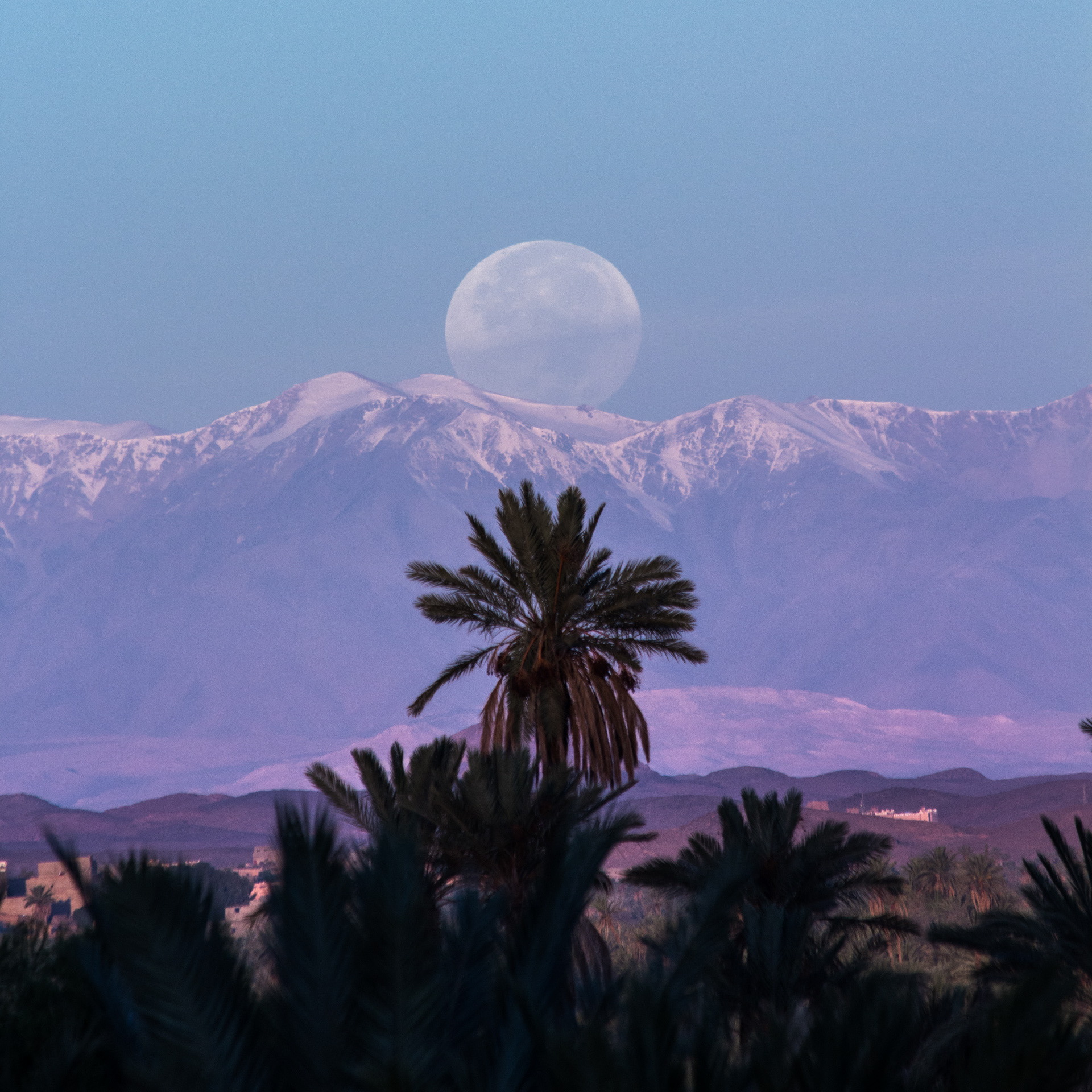 Moonset over Atlas Mountains, Morocco