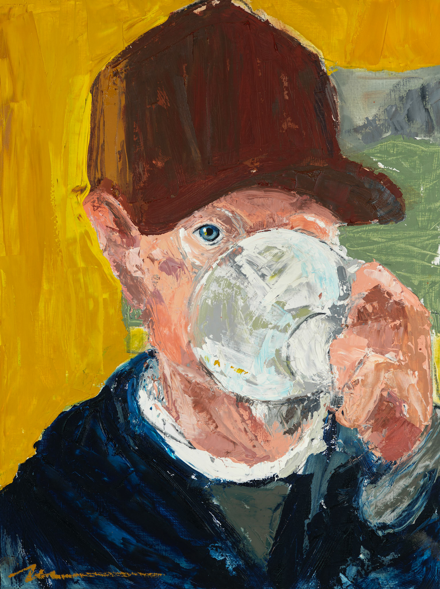 Trucker Hat. Oil, graphite. 18x24 in.