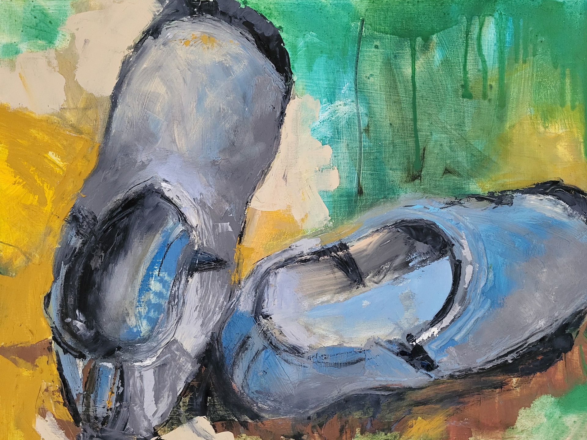 Slippers. Oil, charcoal. 12x16 in. $300.