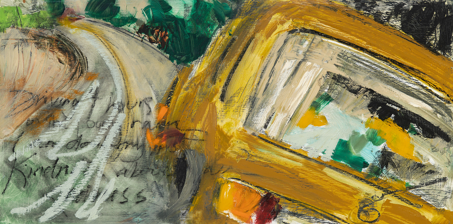 Driving in the Rain. Oil, charcoal, graphite. 10x20 in.