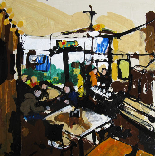 Motor Cafe. Acrylic enamel. 12x12 in. sold.