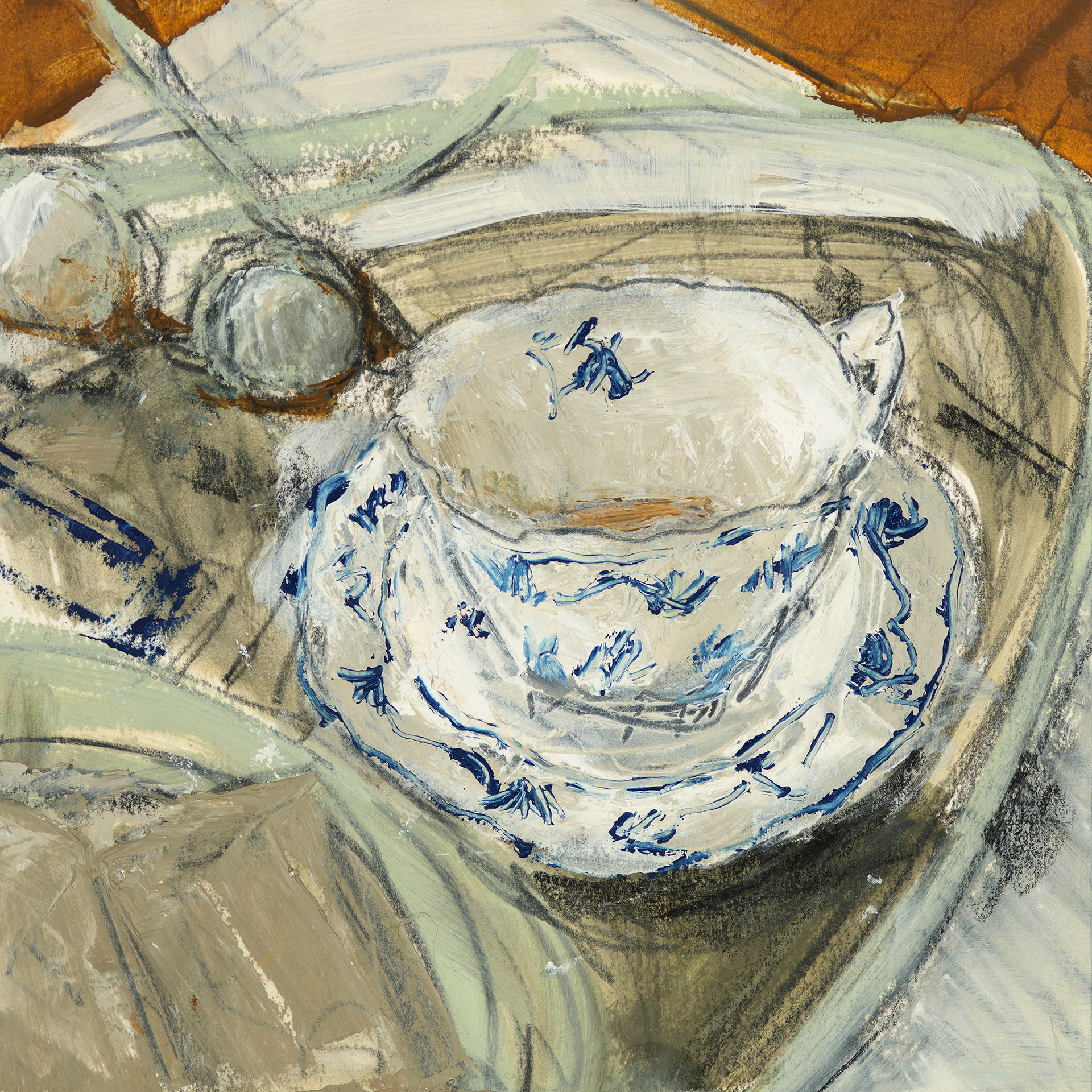 One Cup, Glasses. Oil, charcoal, graphite. 8x8 in.