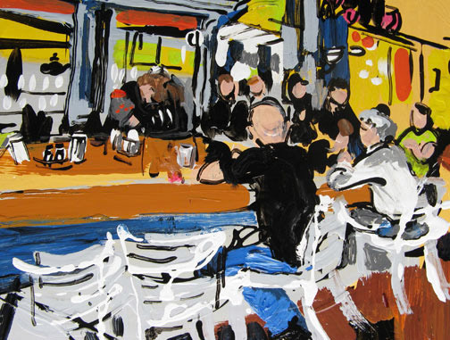 Joe at Hon's Cafe. Acrylic enamel. 12x16 in. sold. 