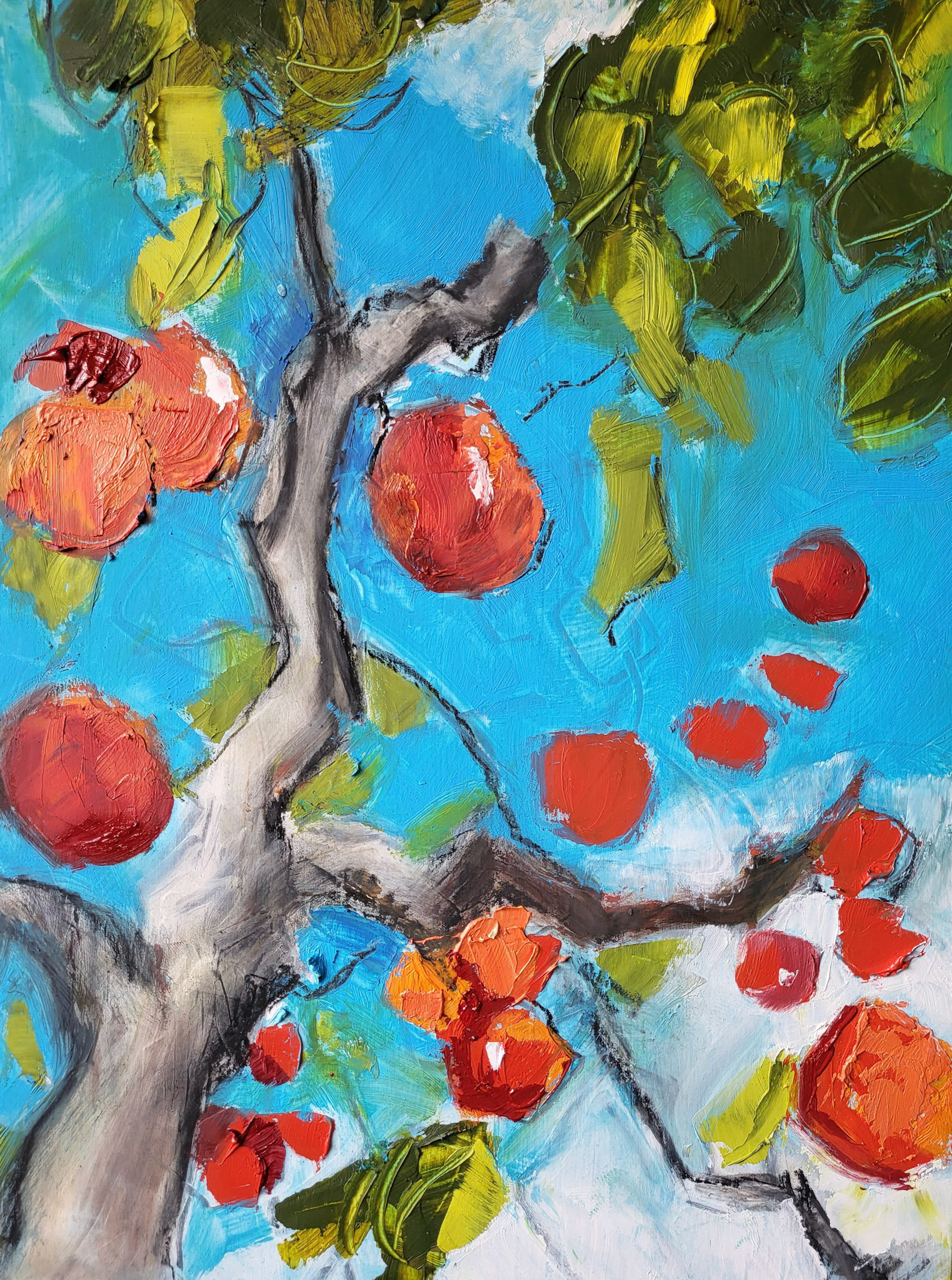 Apple Tree Sky. Oil, charcoal. 12x16 in. $300.