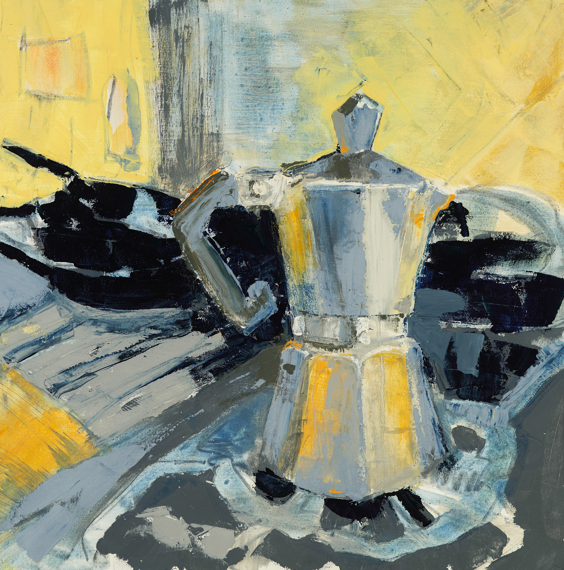 Bialetti. Oil, charcoal. 16x16 in.