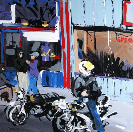 Breakfast at the Arleta Cafe. Acrylic enamel. 18x24 in. sold. 