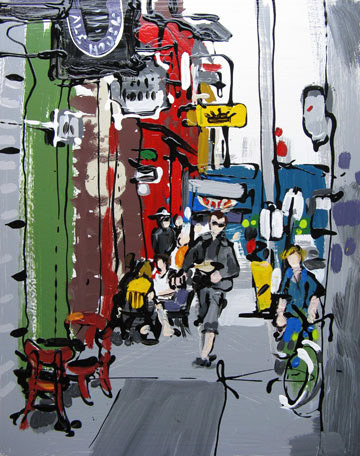 Hipster Street. Acrylic enamel. 12x16 in. sold. 