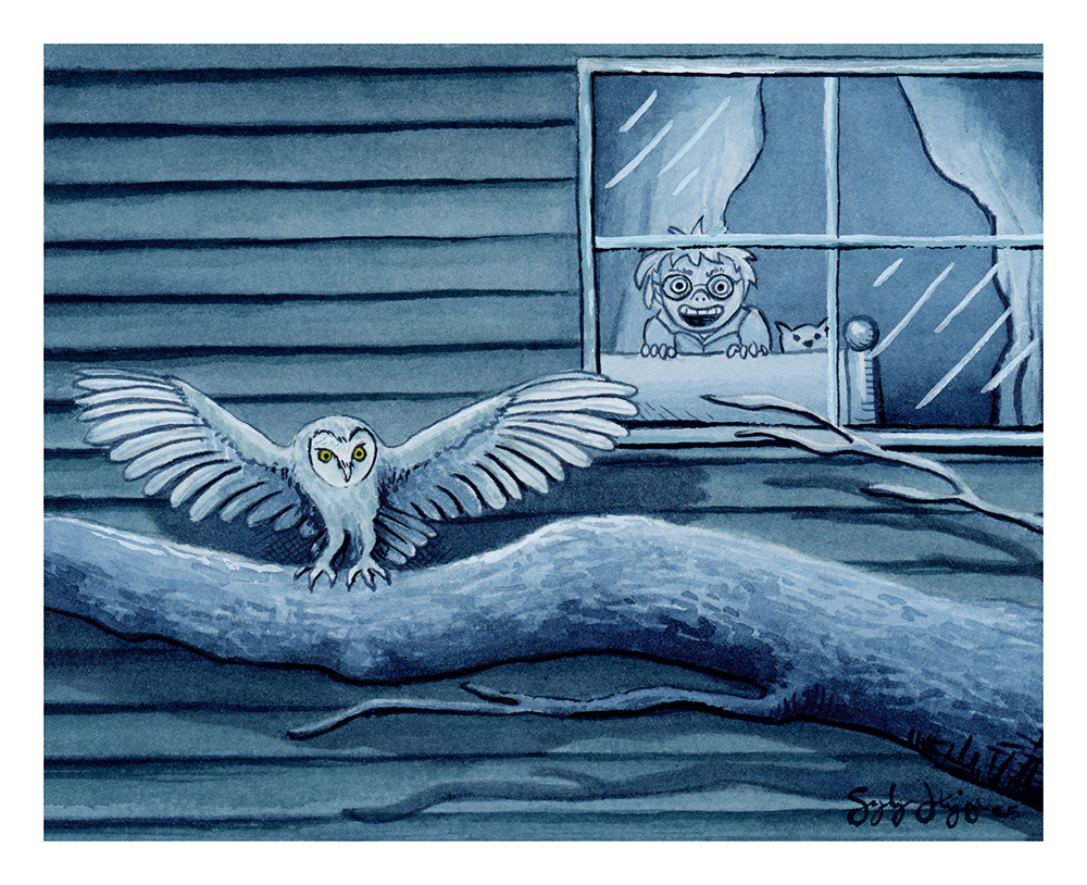 Boy Sees Owl Watercolor and Gouache 2025
