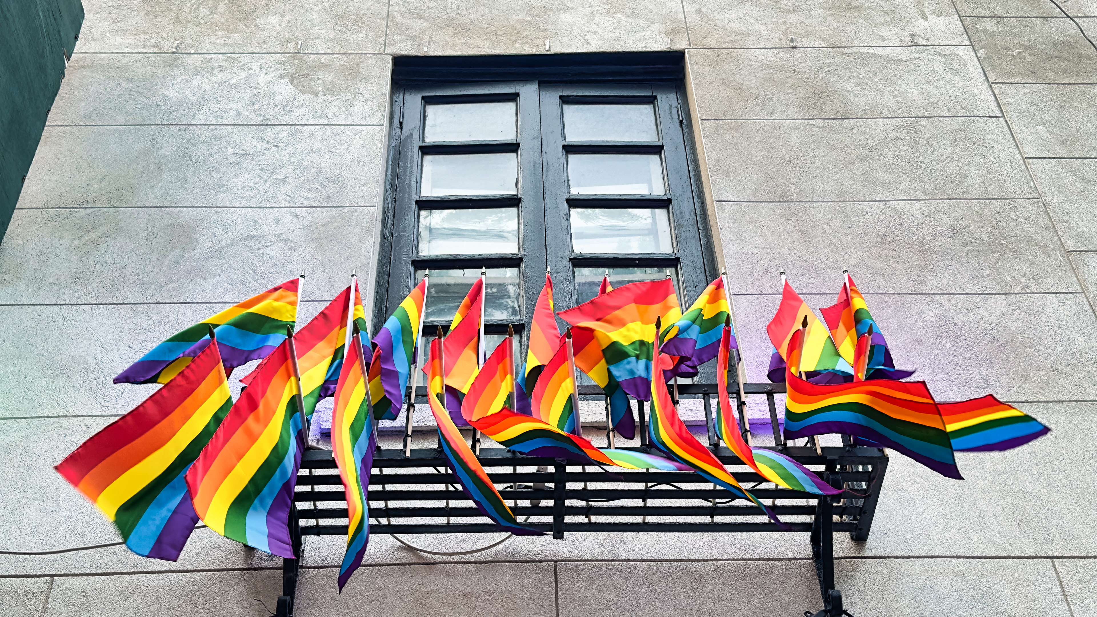 Flags above Stonewall Inn