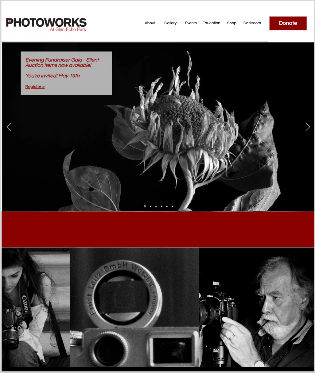 Website Redesign for Photoworks at Glen Echo Park - Aug 2020