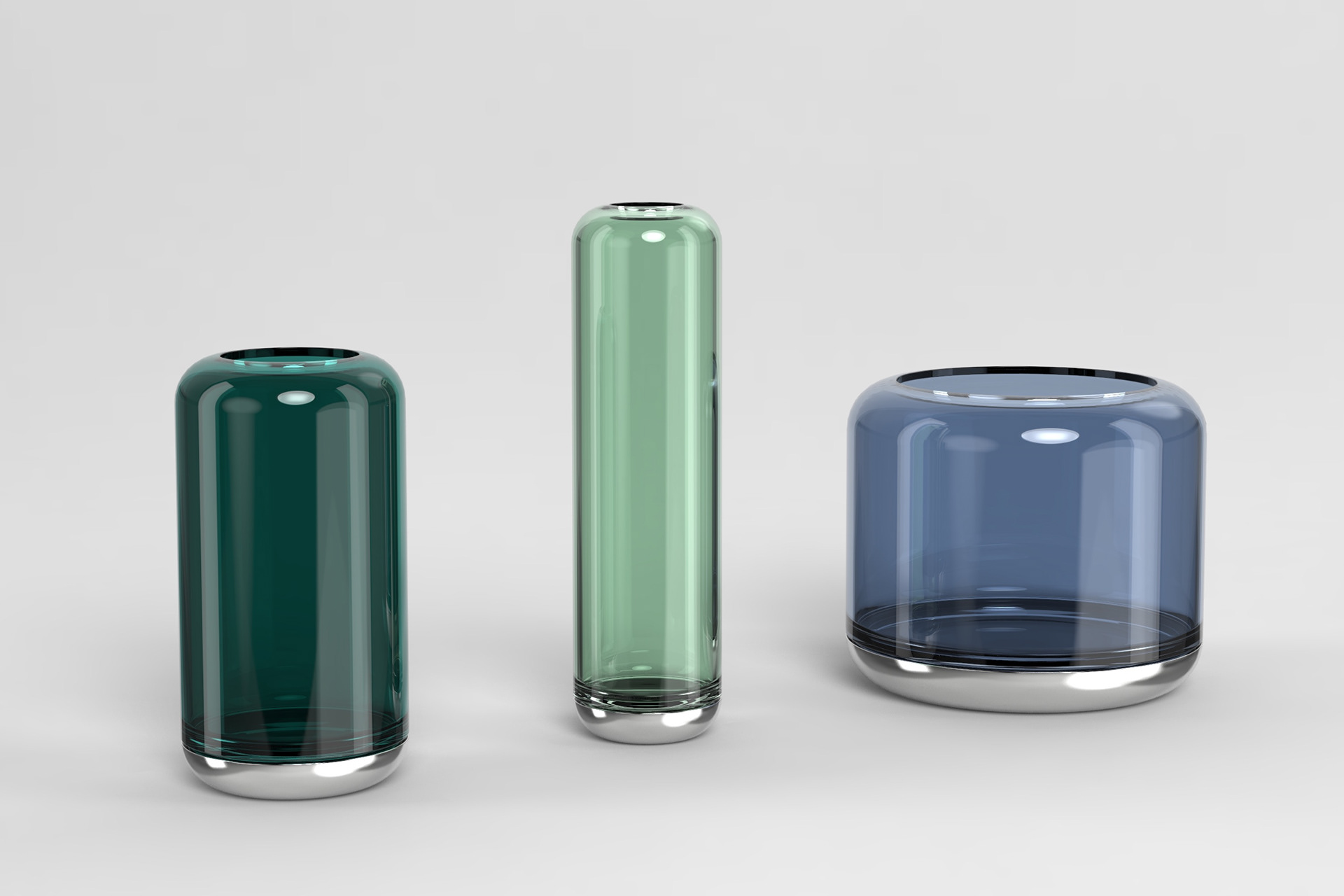 3D-visualisering af glasvaser med metalbund