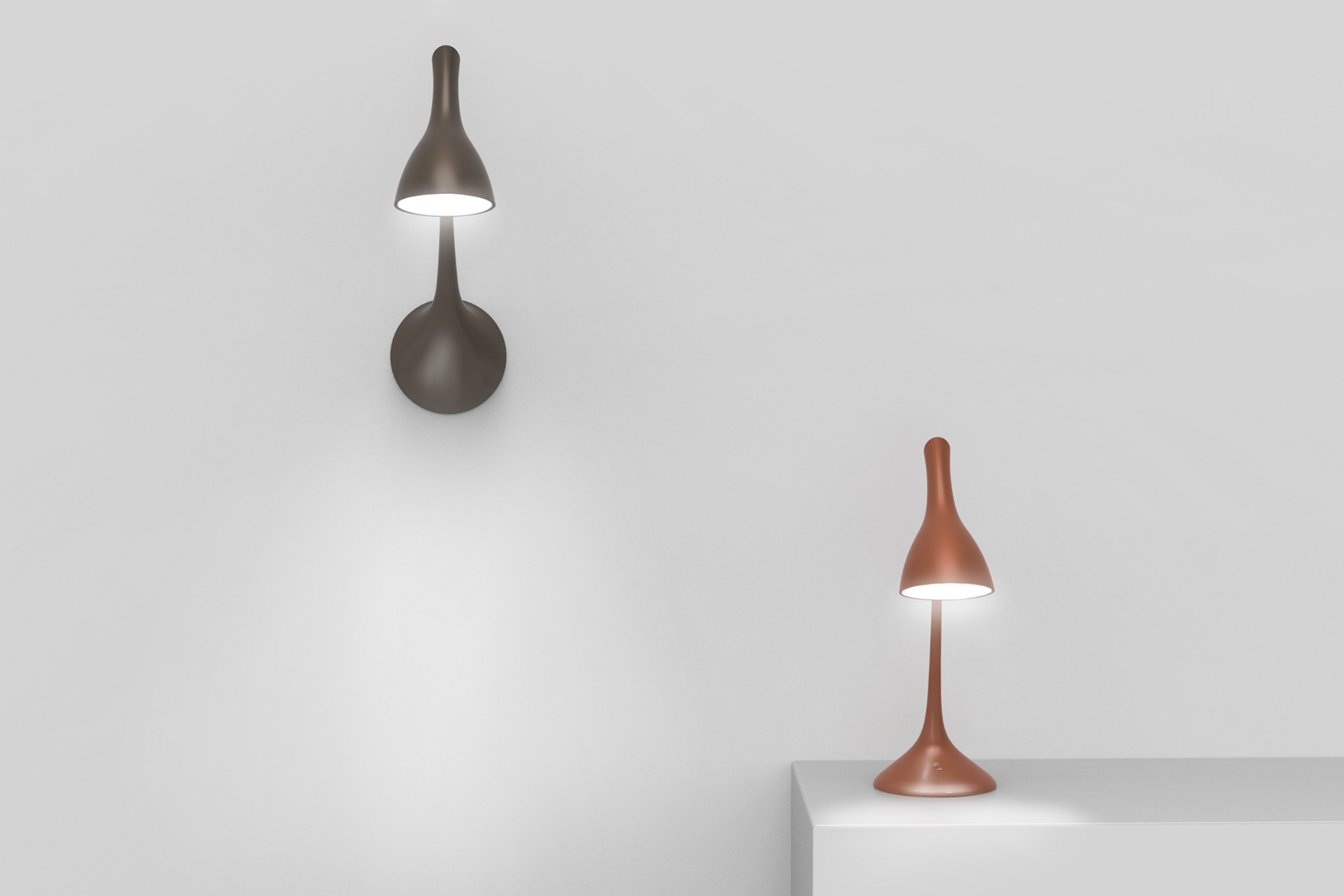 3D-visualisering af bordlampe og væglampe