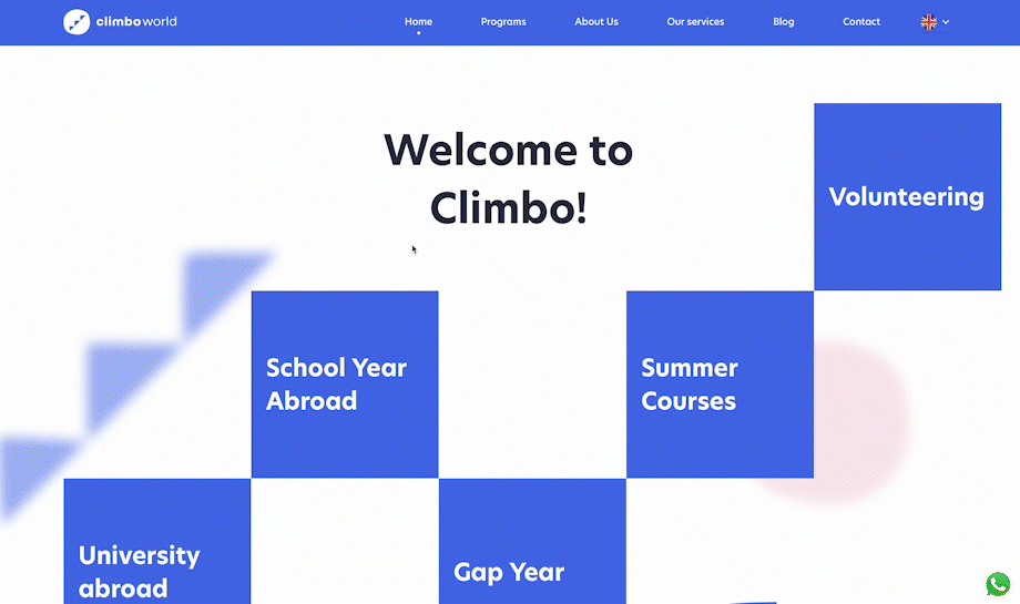 Homepege scrolling on climboworld.com website