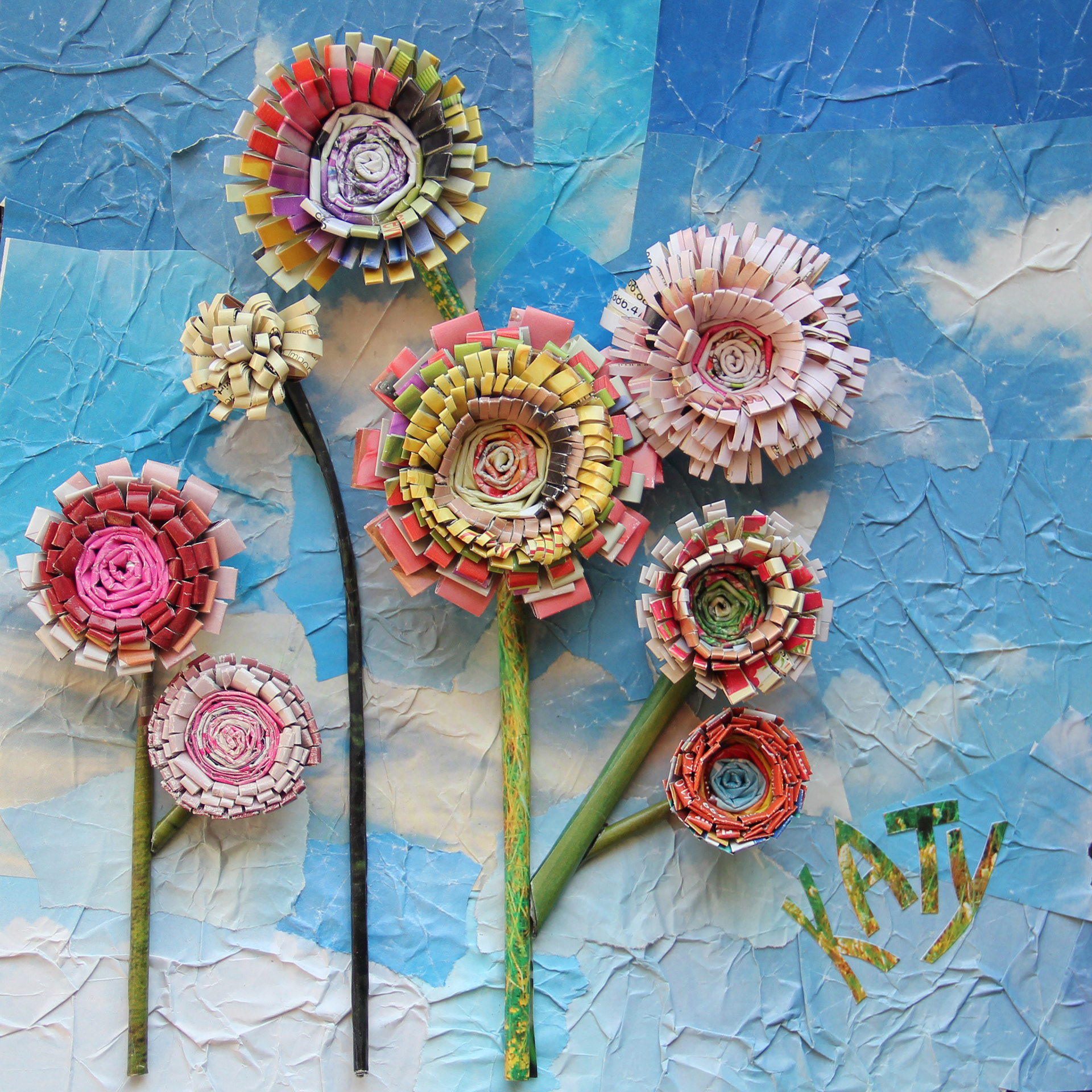 "Flowers 3" 10" x 10" Upcycled Magazines