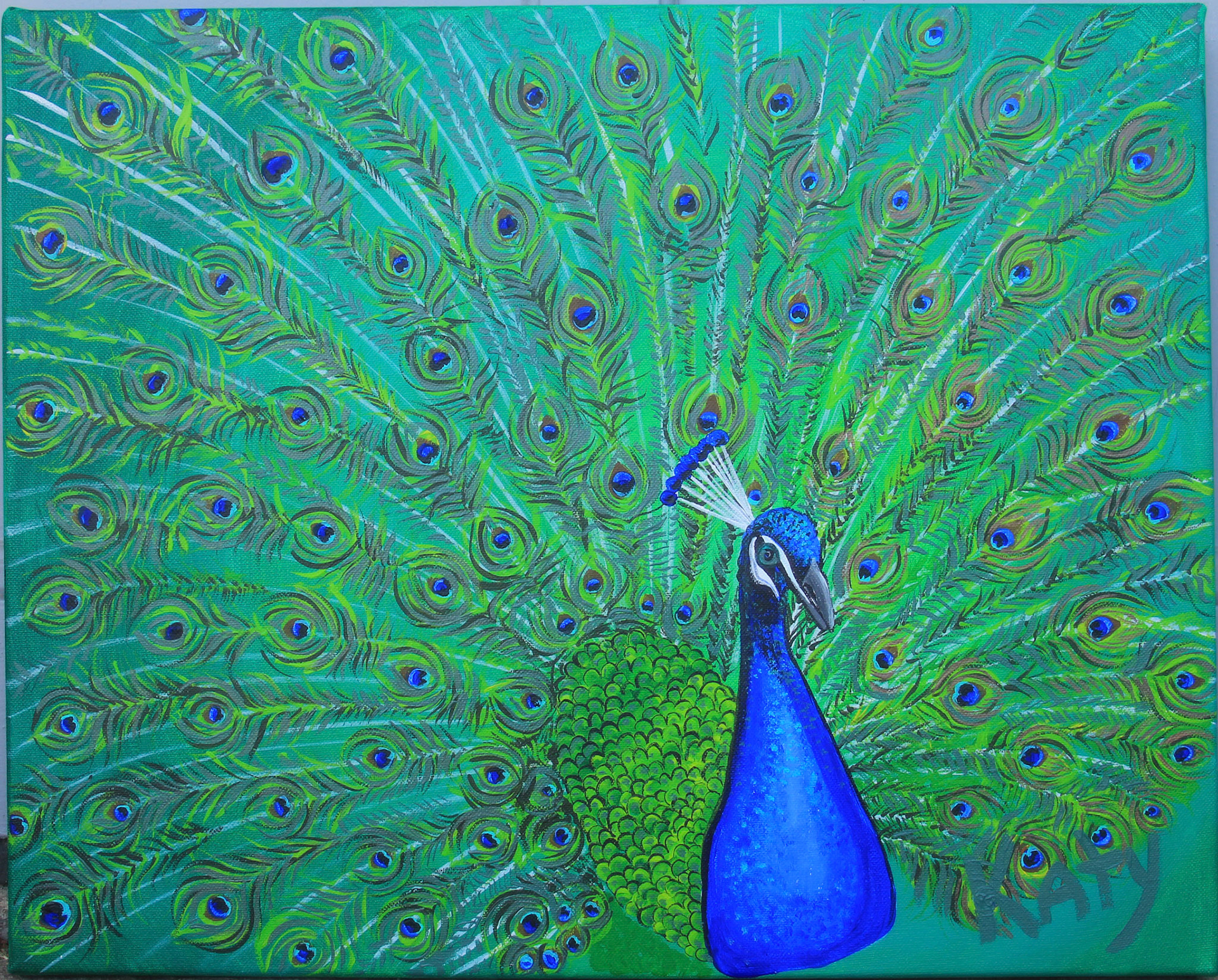 "Copper Peacock" Acrylic on Canvas Panel