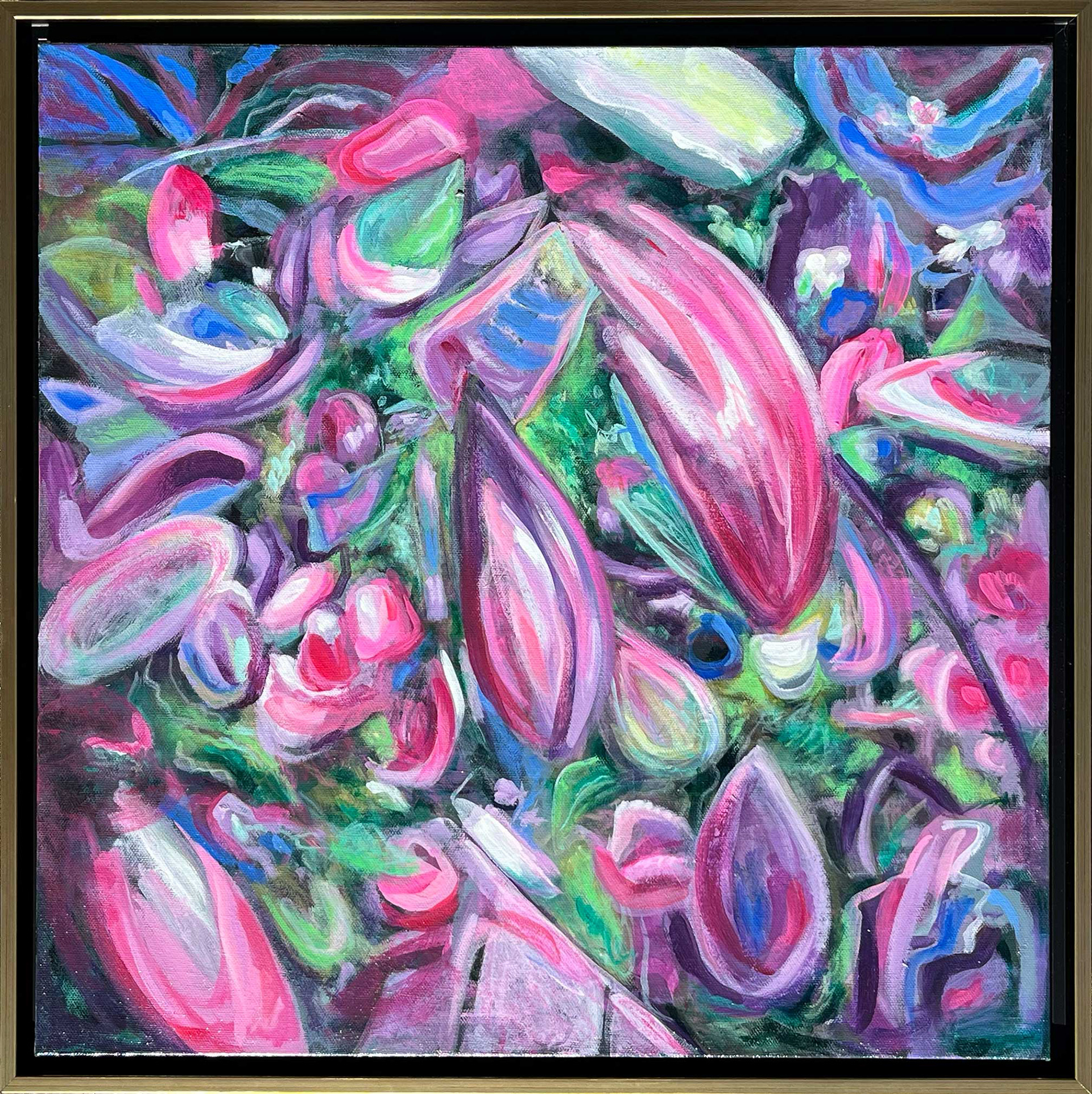 Abstract Magnolias 20 x 20 Acrylic on Canvas, Framed