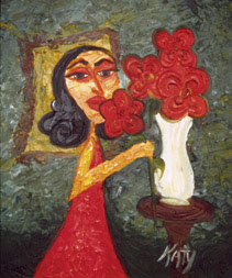 "Girl With Flowers" Oil on Canvas