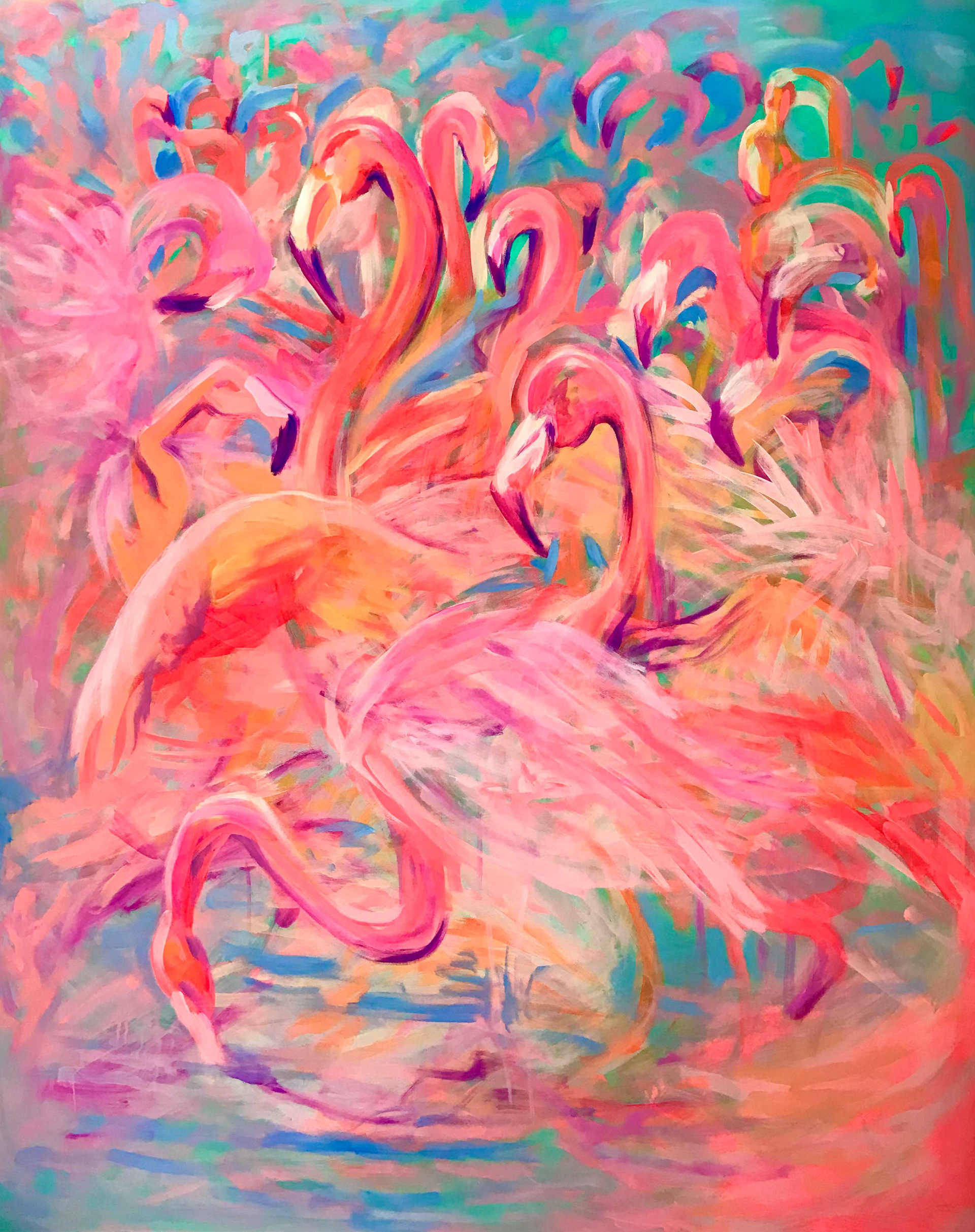 Flamingos Acrylic and Gouache on Canvas 48" x 72"