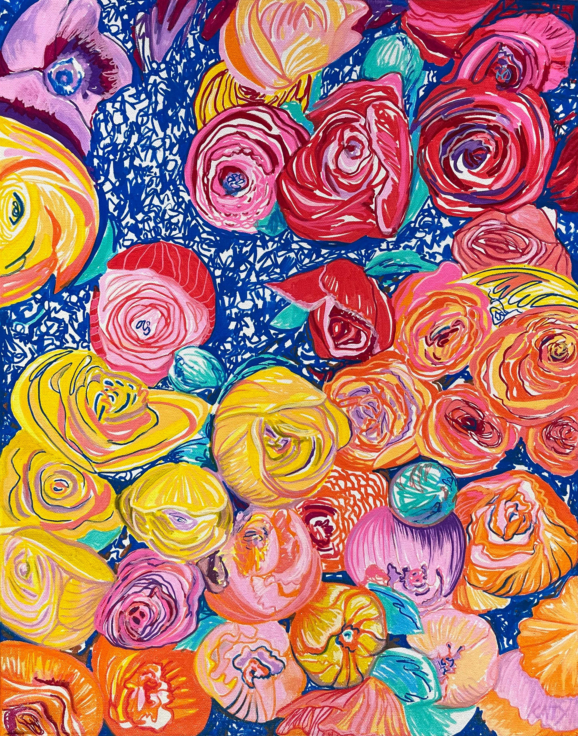 Spring Flowers, 22 x 28 Acrylic Marker on Canvas