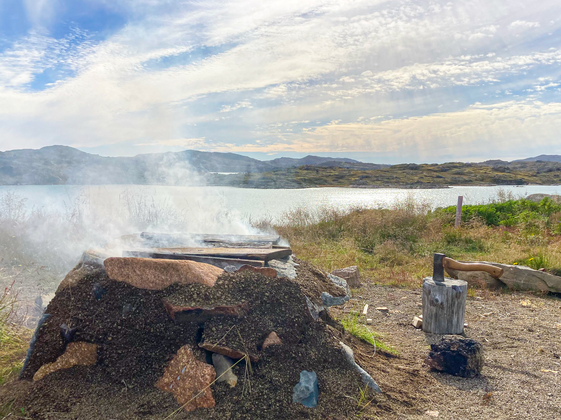 Hot-smoking arctic char. (Photo from my phone)