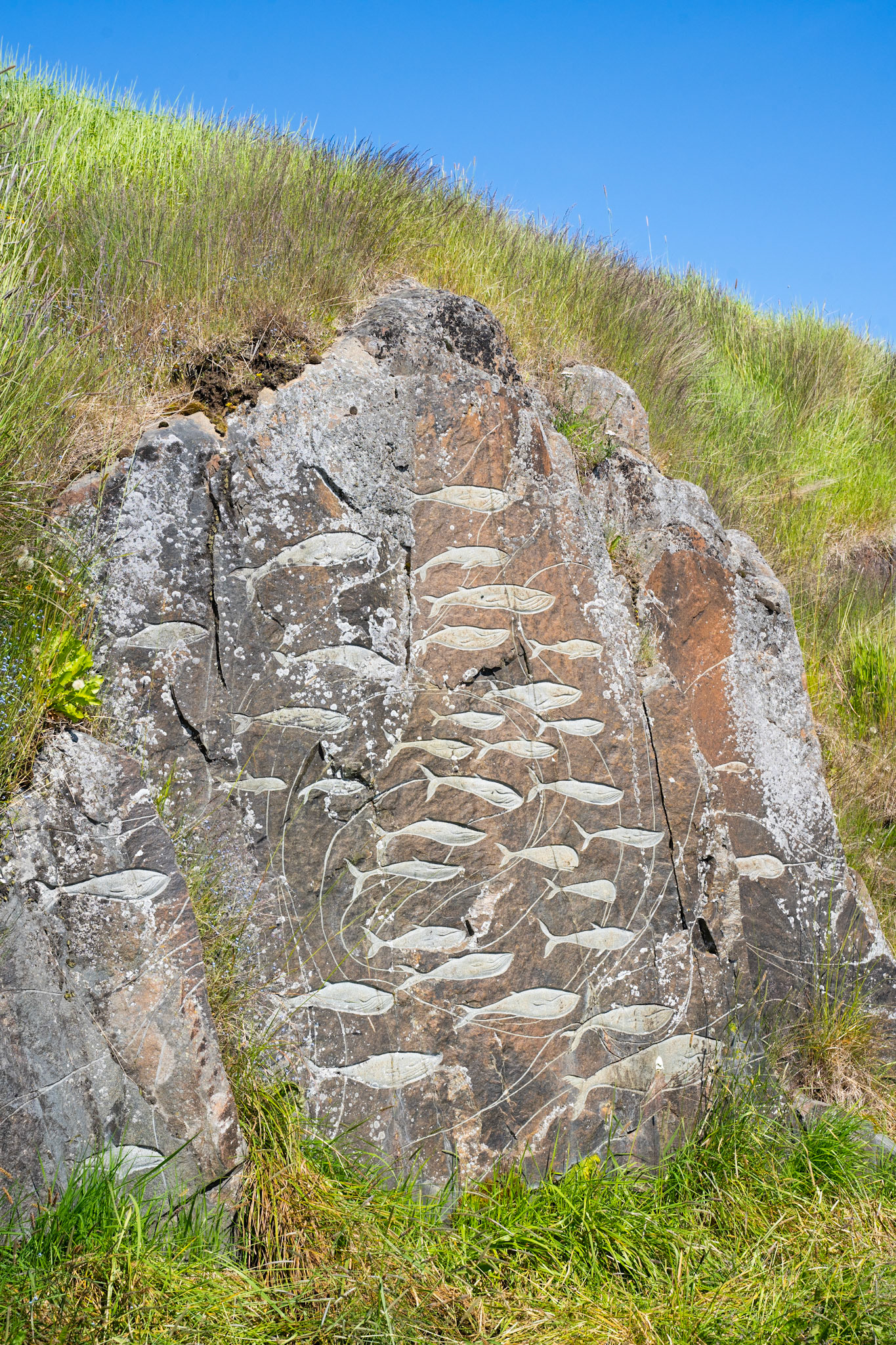 Carved sculpture in the Stone &amp; Man walk in Qaqortoq.