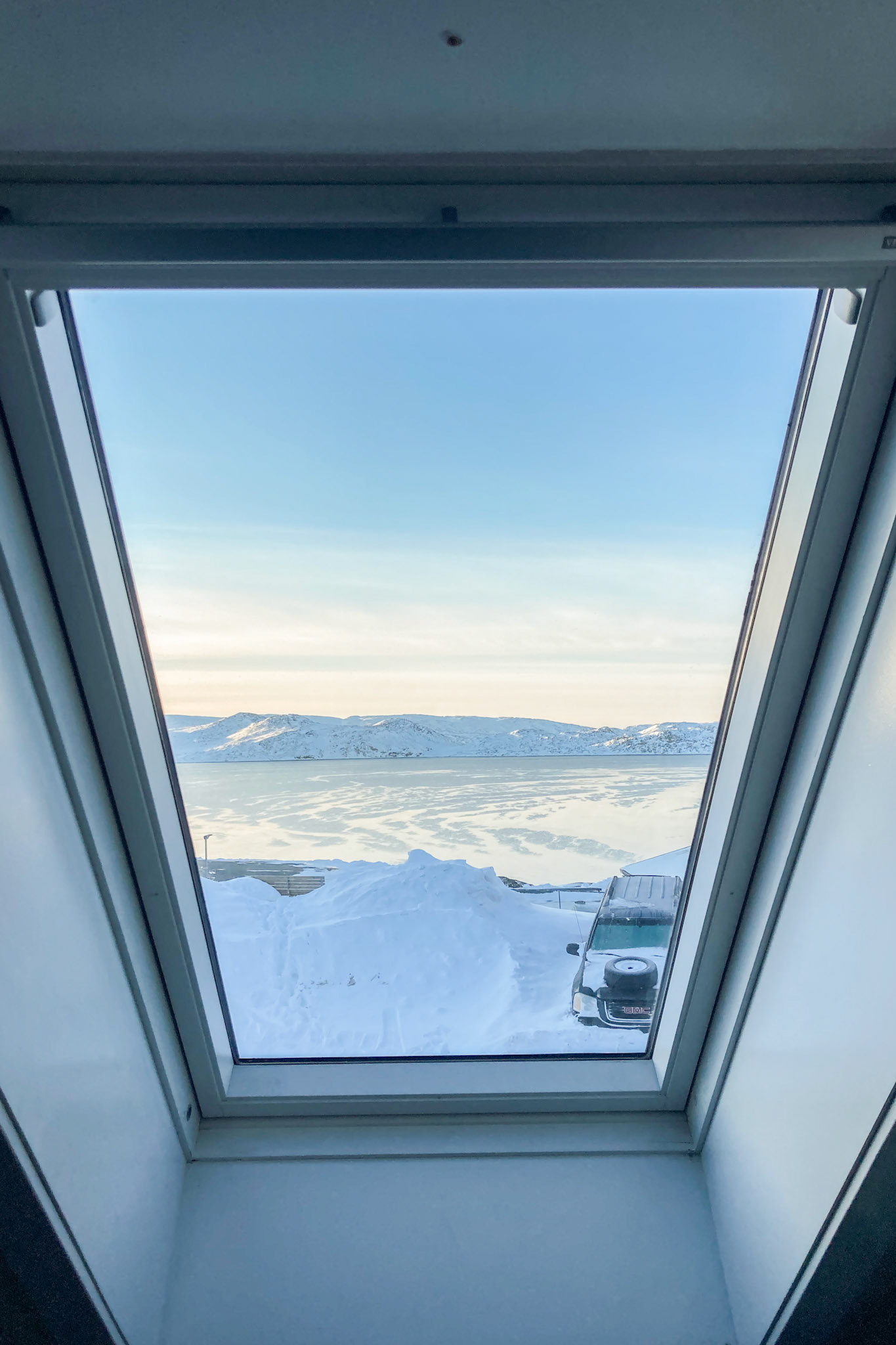 View of the fjord from a mt window. (Taken on my phone)