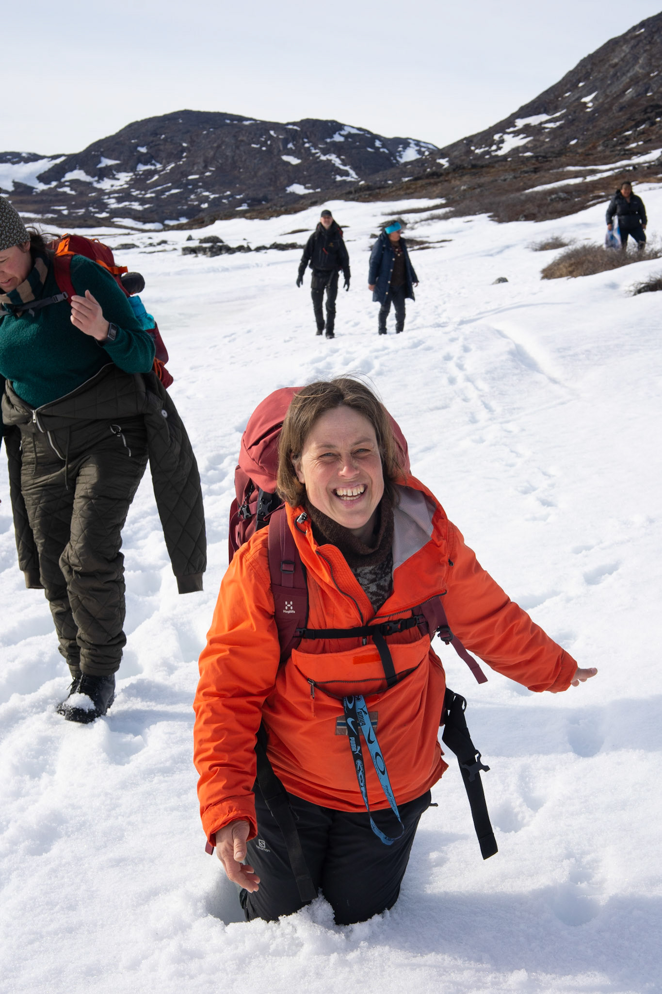 Aviaja postholing, which was happening constantly around the lake.