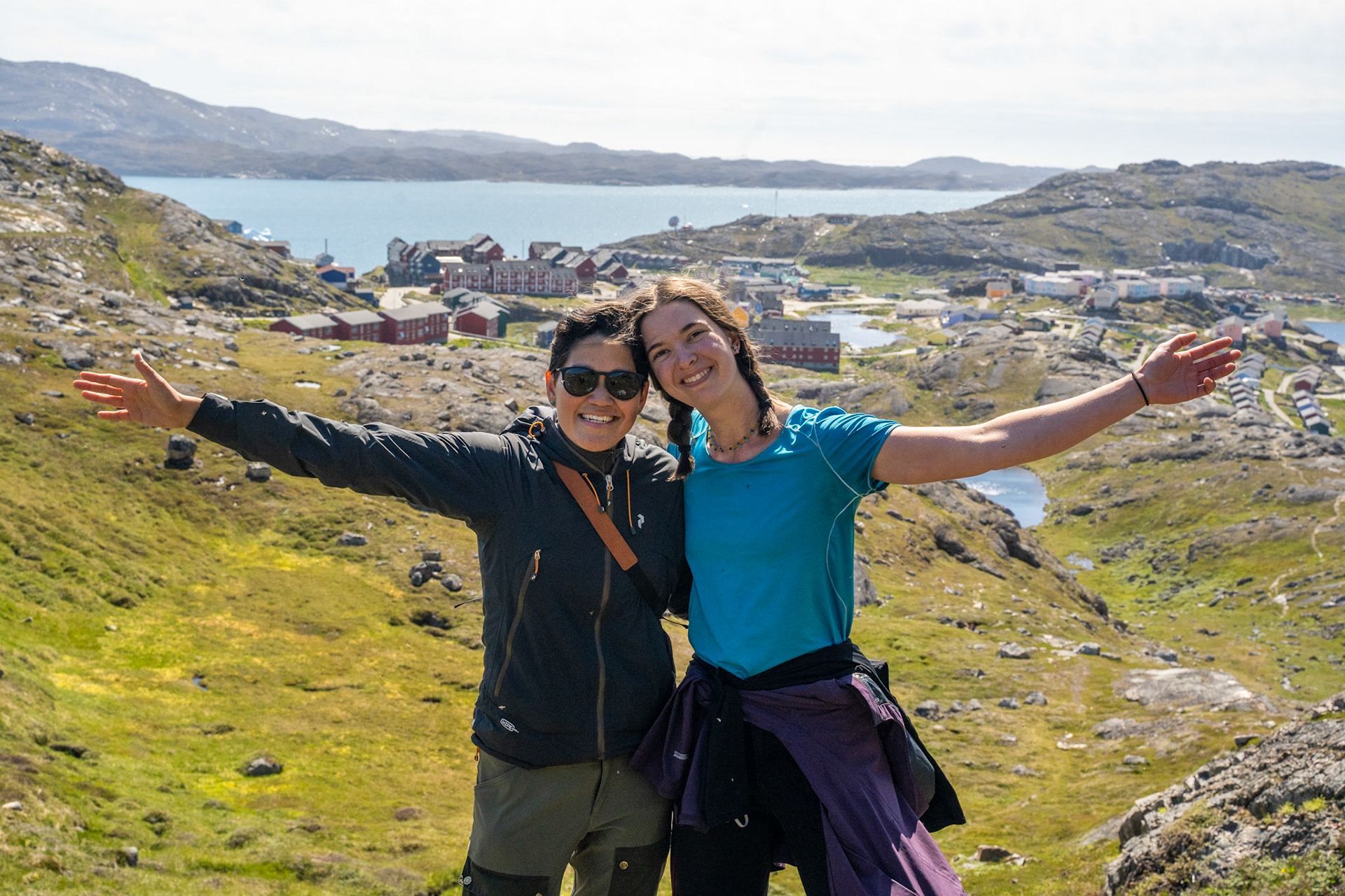 Arina and Julia on a walk we did up the hill above Qaqortoq. Arina grew up in town, and so we got to hear some great teenage tales.