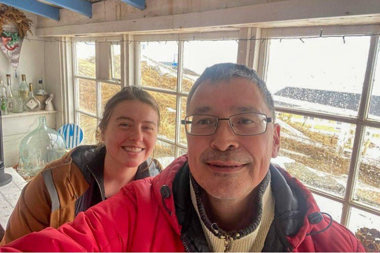 Erik, my coworker at Innovation South Greenland working with hunter fishermen, and I after planting his garden in the spring. (Photo taken on my phone)